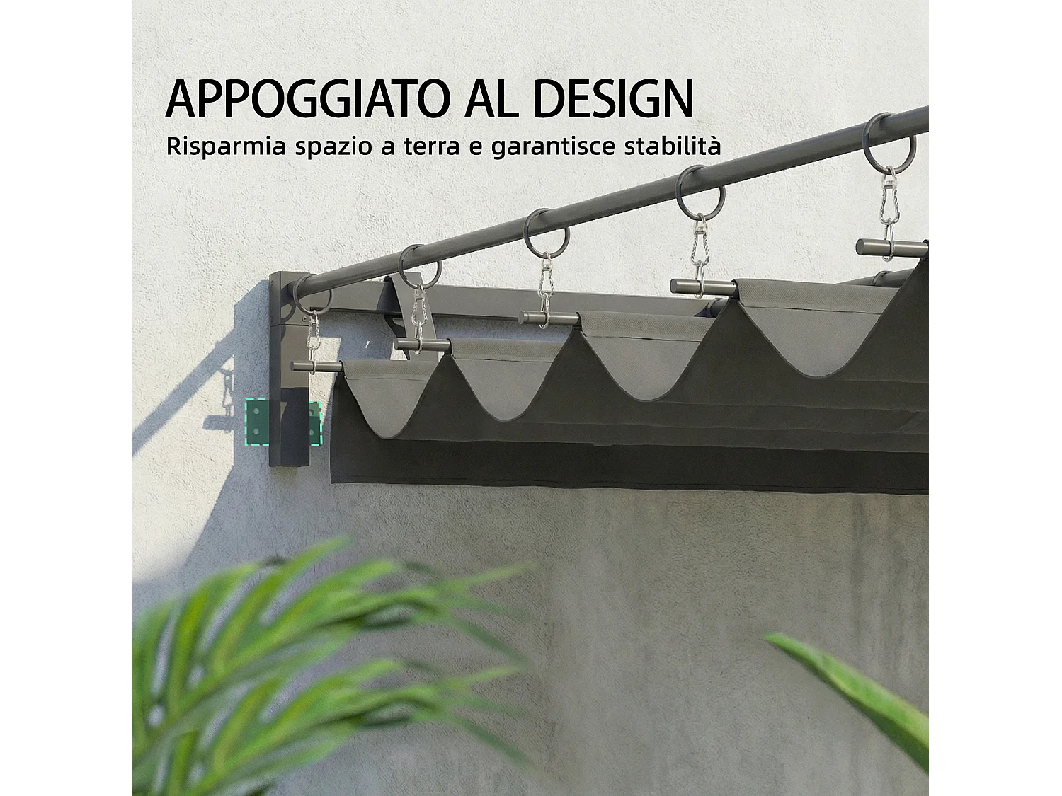 Pergola addossata con tetto scorrevole uv30+ grigio scuro