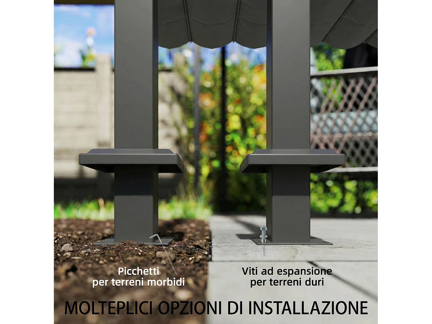 Pergola addossata con tetto scorrevole uv30+ grigio scuro