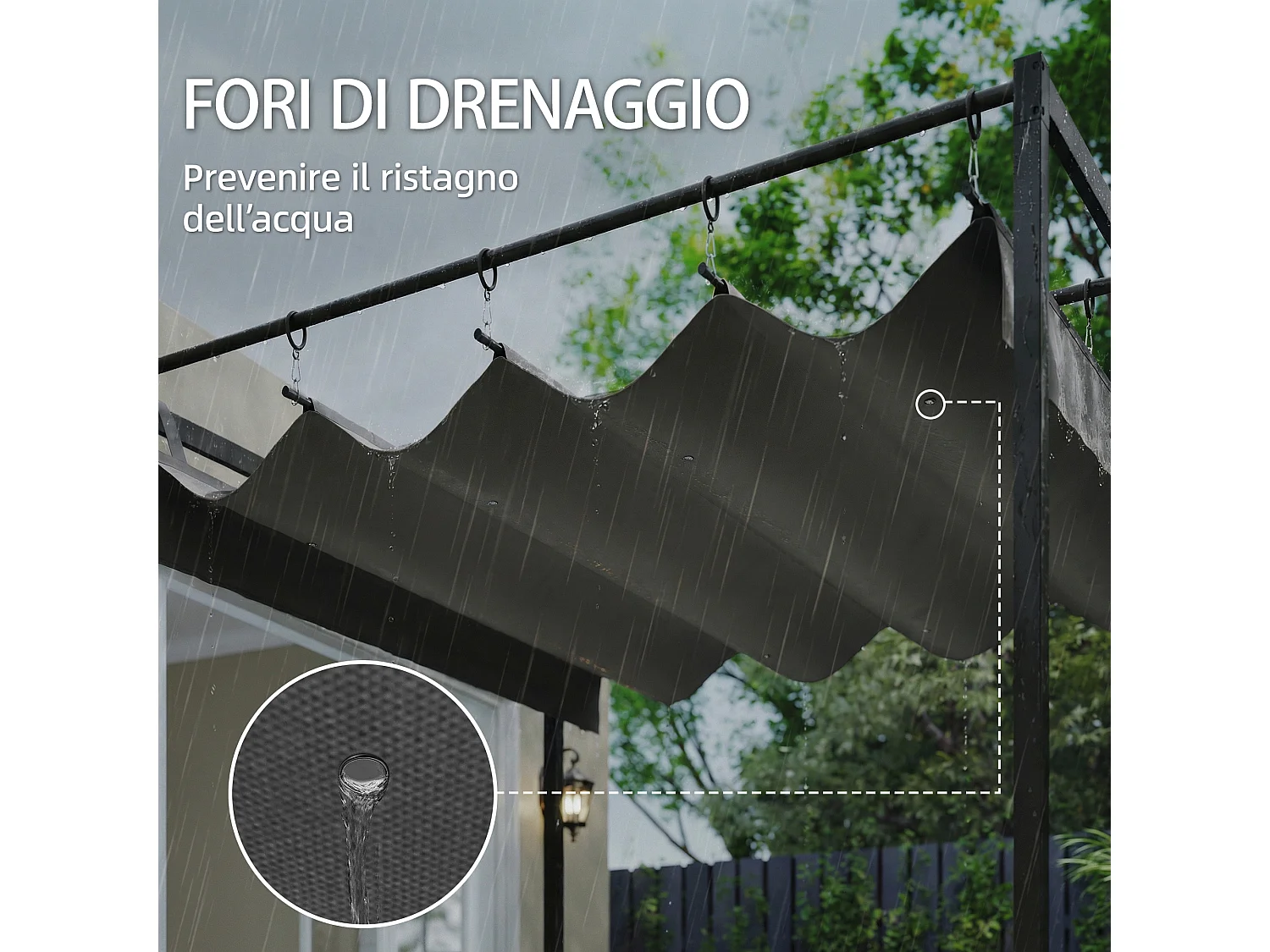 Pergola addossata con tetto scorrevole uv30+ grigio scuro