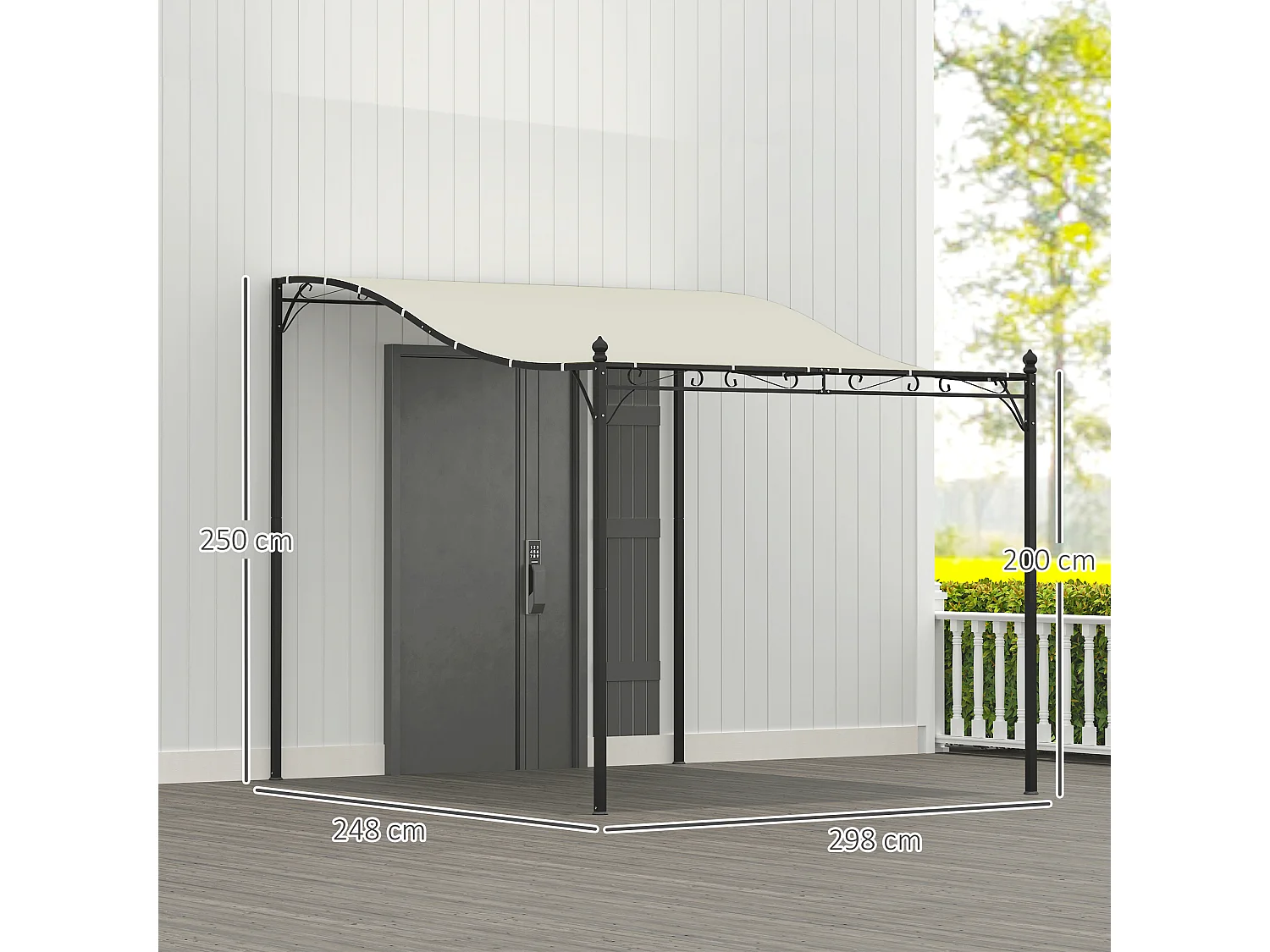 Pergola addossata ricurva in metallo e poliestere bianco crema