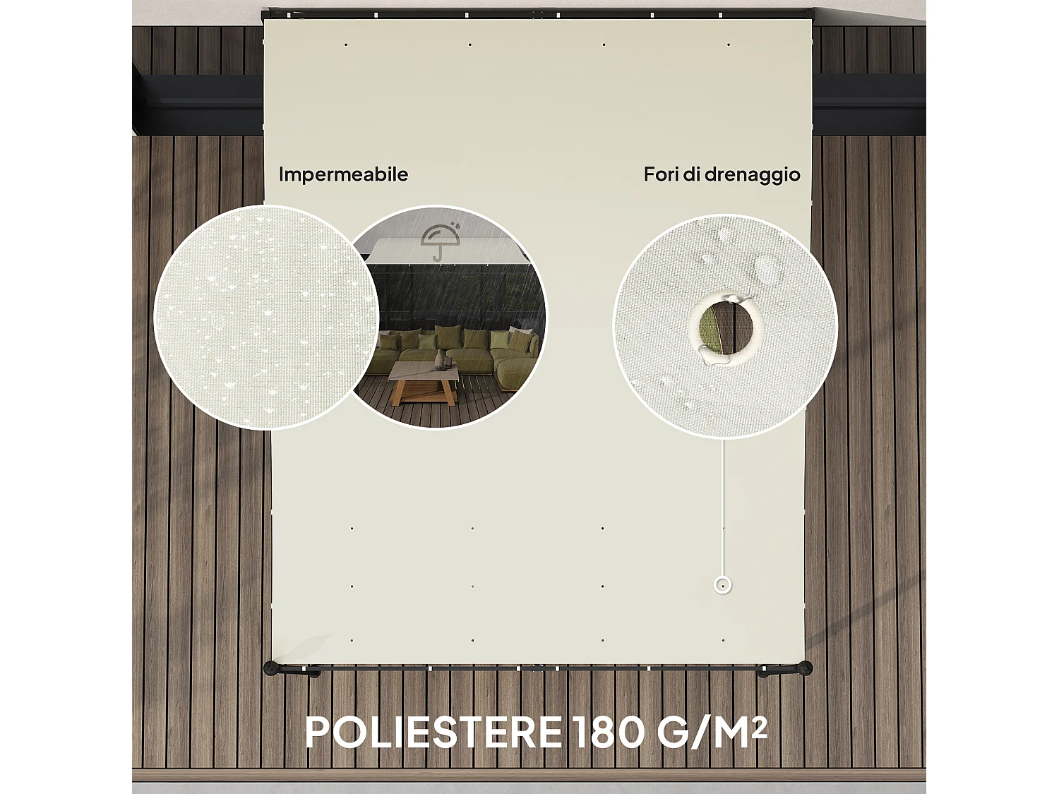 Pergola addossata ricurva in metallo e poliestere bianco crema