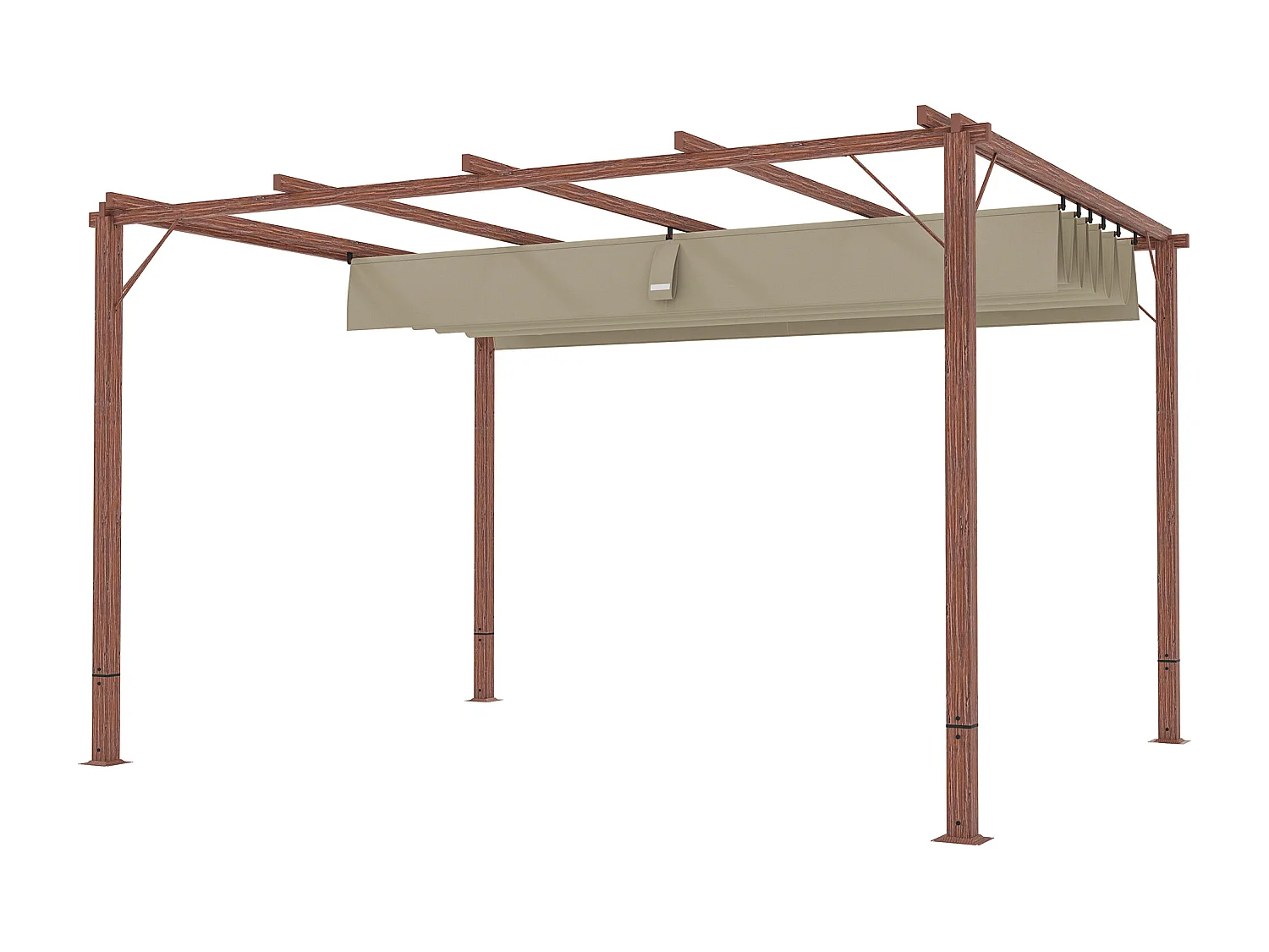 Gazebo pergola con tetto retrattile poliestere e alluminio color legno