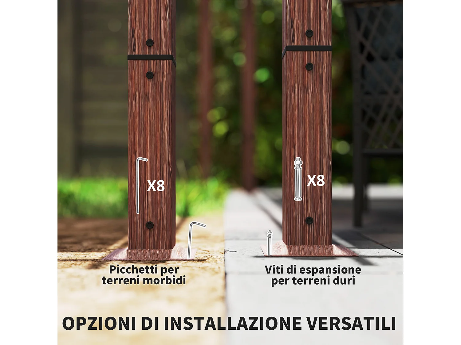 Gazebo pergola con tetto retrattile poliestere e alluminio color legno