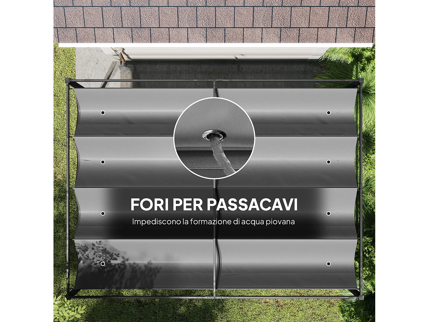 Pergola gazebo 4x3 m con tettuccio retrattile in metallo grigio scuro