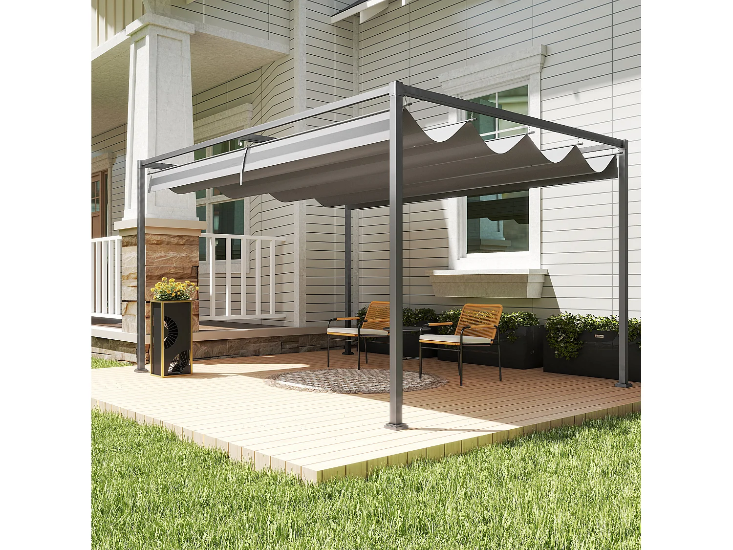 Pergola gazebo 4x3 m con tettuccio retrattile in metallo grigio scuro