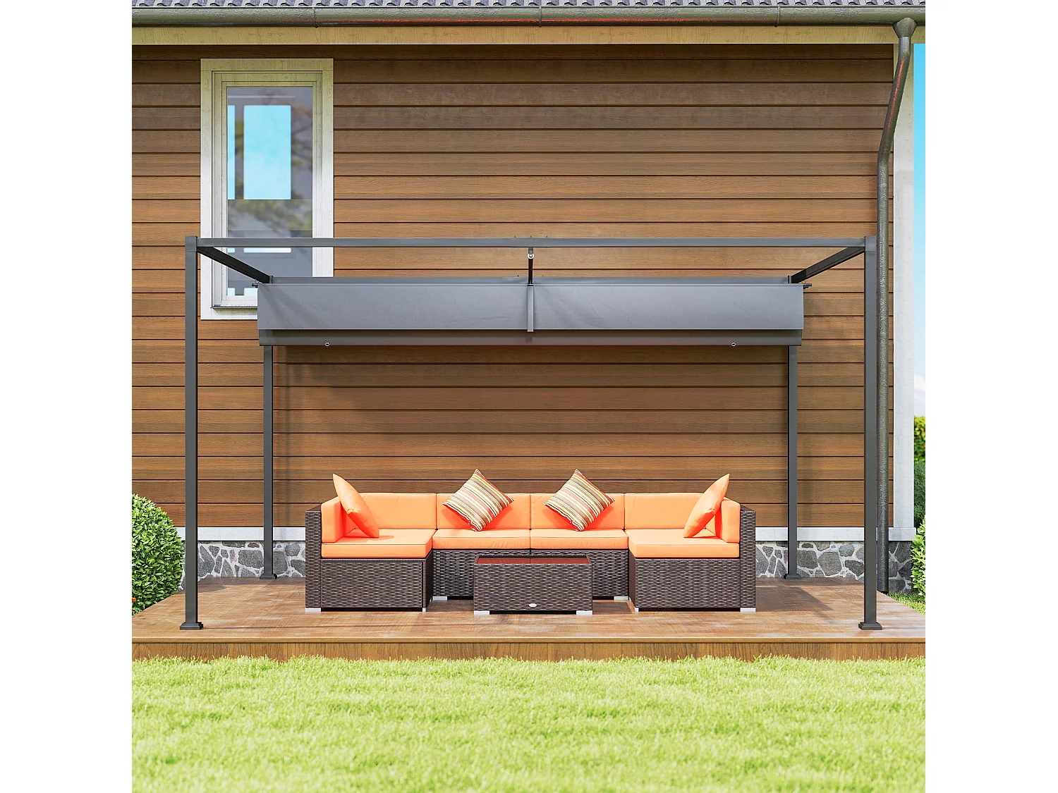 Pergola gazebo 4x3 m con tettuccio retrattile in metallo grigio scuro