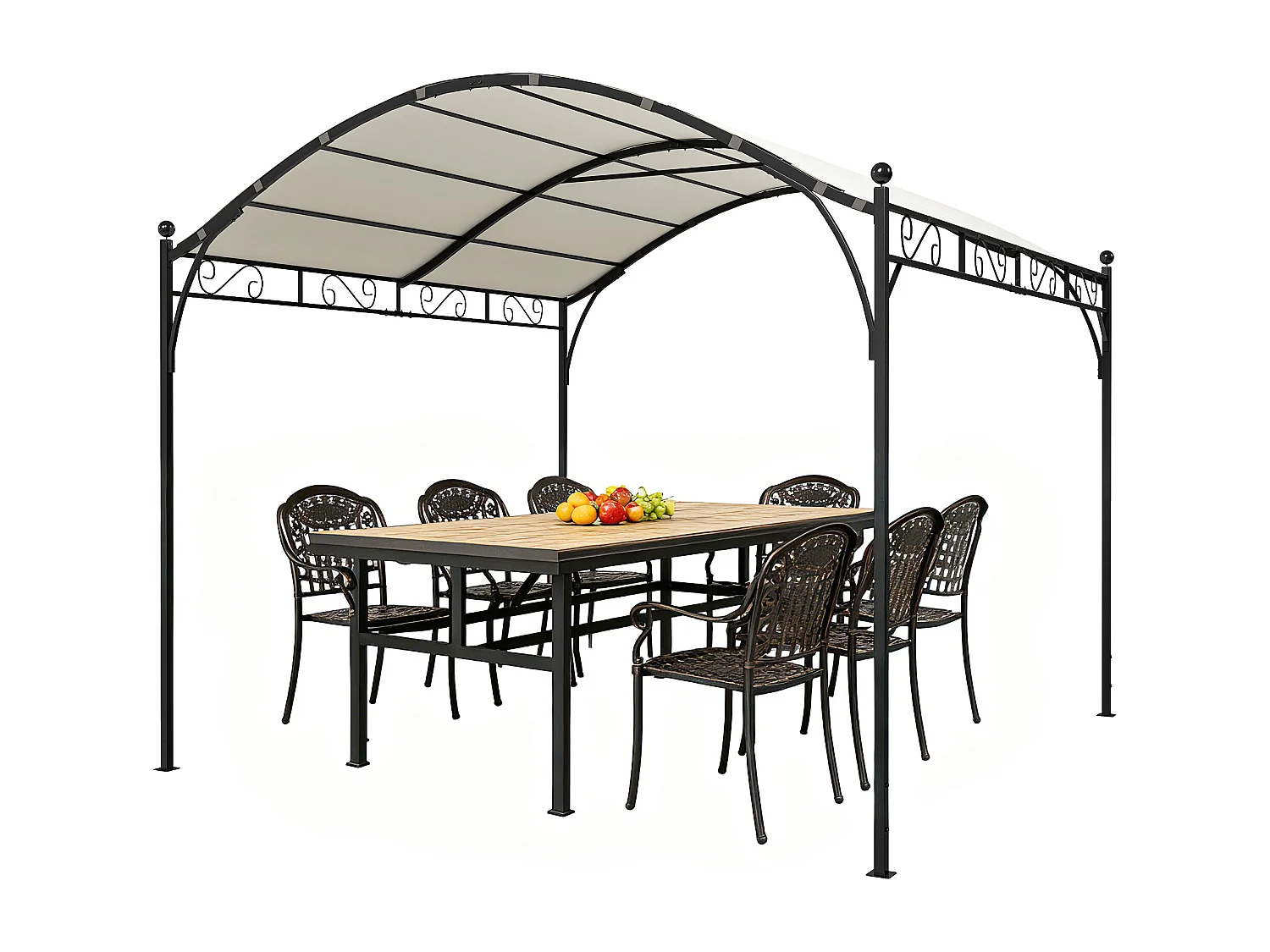 Pergola gazebo con tetto ad arco in metallo e poliestere crema