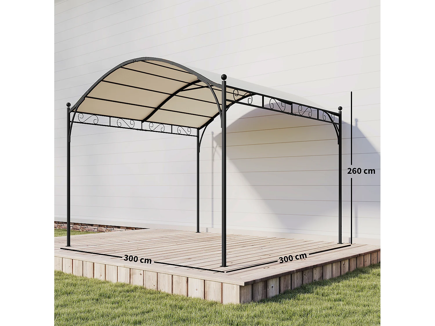 Pergola gazebo con tetto ad arco in metallo e poliestere crema