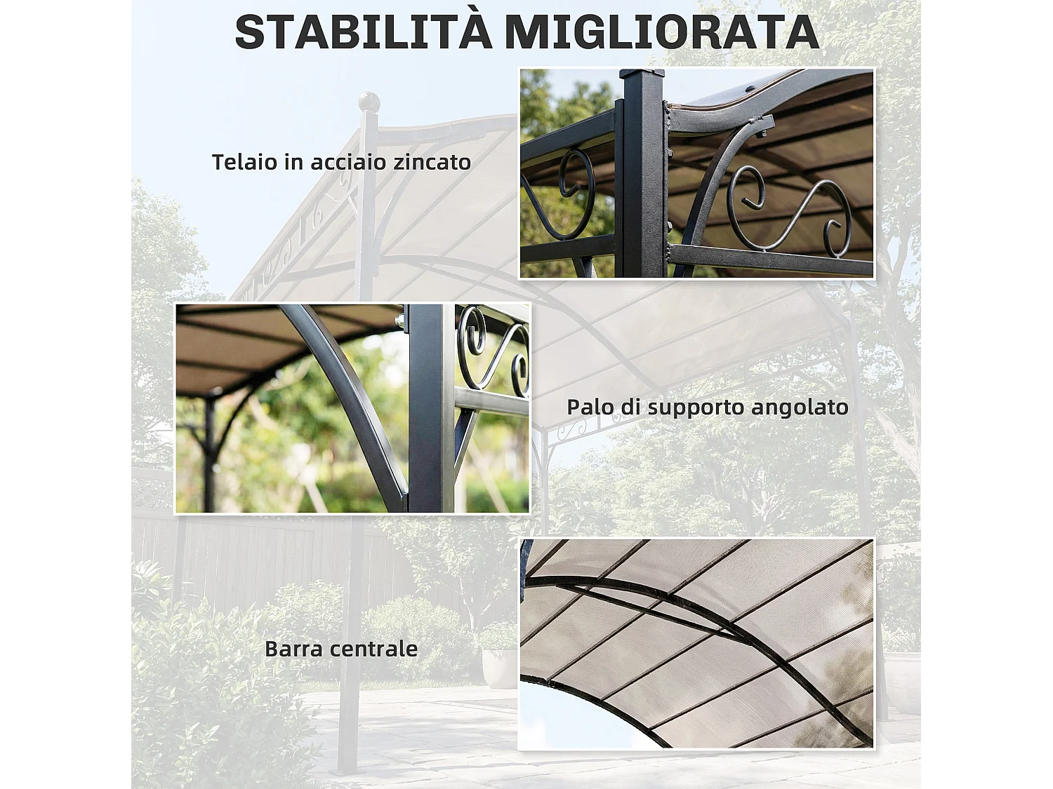 Pergola gazebo con tetto ad arco in metallo e poliestere crema