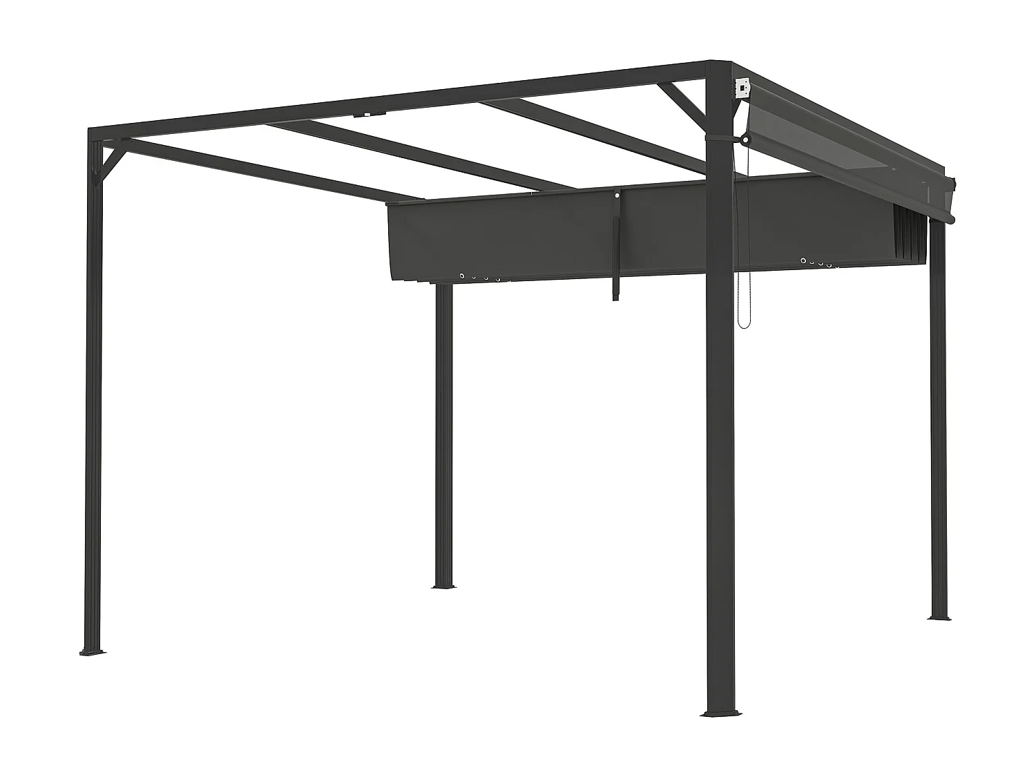 Gazebo pergola retrattile con tenda a rullo protettiva grigio scuro