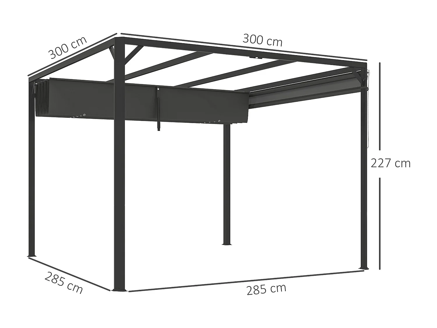 Gazebo pergola retrattile con tenda a rullo protettiva grigio scuro