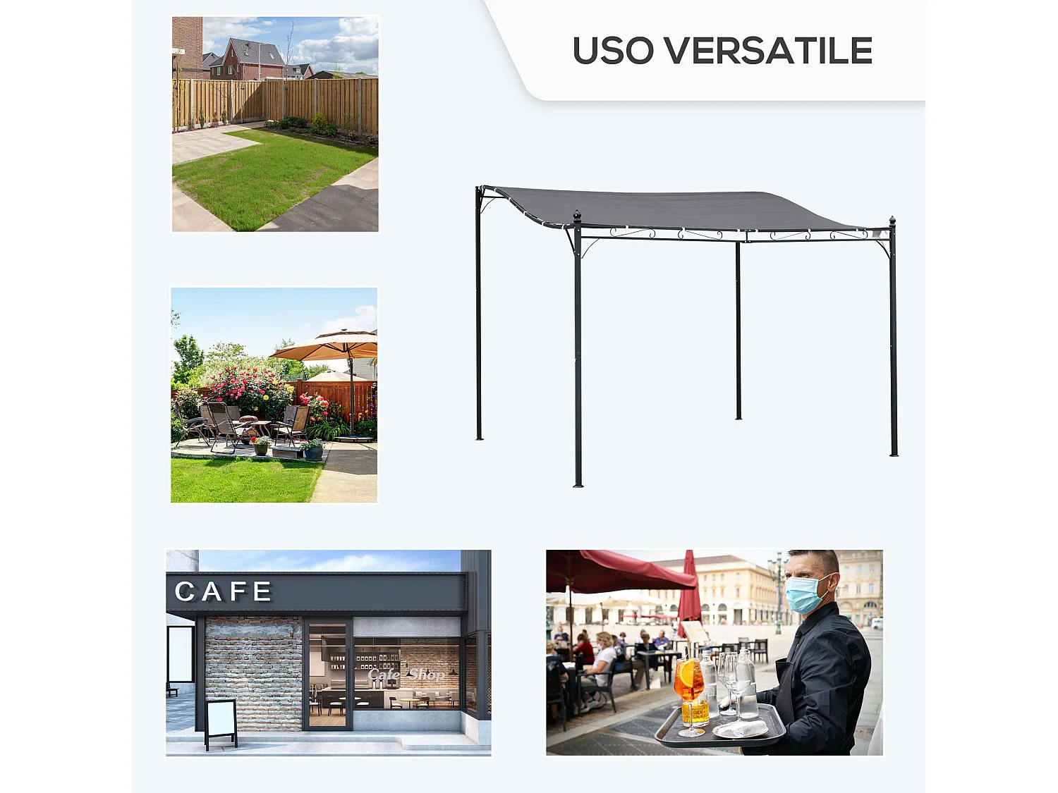 Gazebo pergola 3x3m giardino o terrazzo con tenda grigia