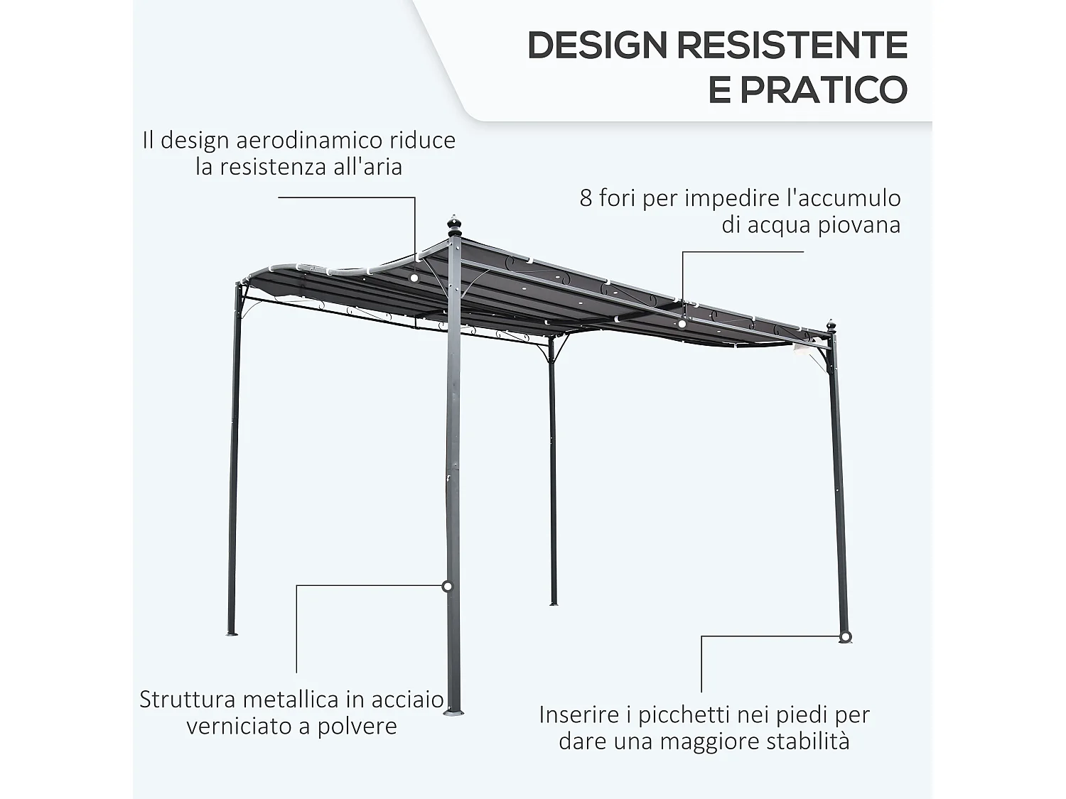 Gazebo pergola 3x3m giardino o terrazzo con tenda grigia