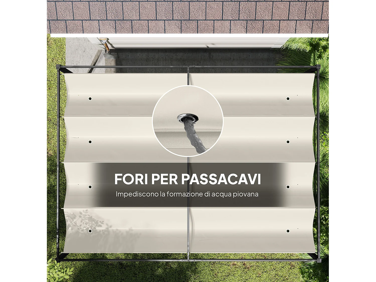 Pergola gazebo 3x2 m con tettuccio retrattile in metallo crema
