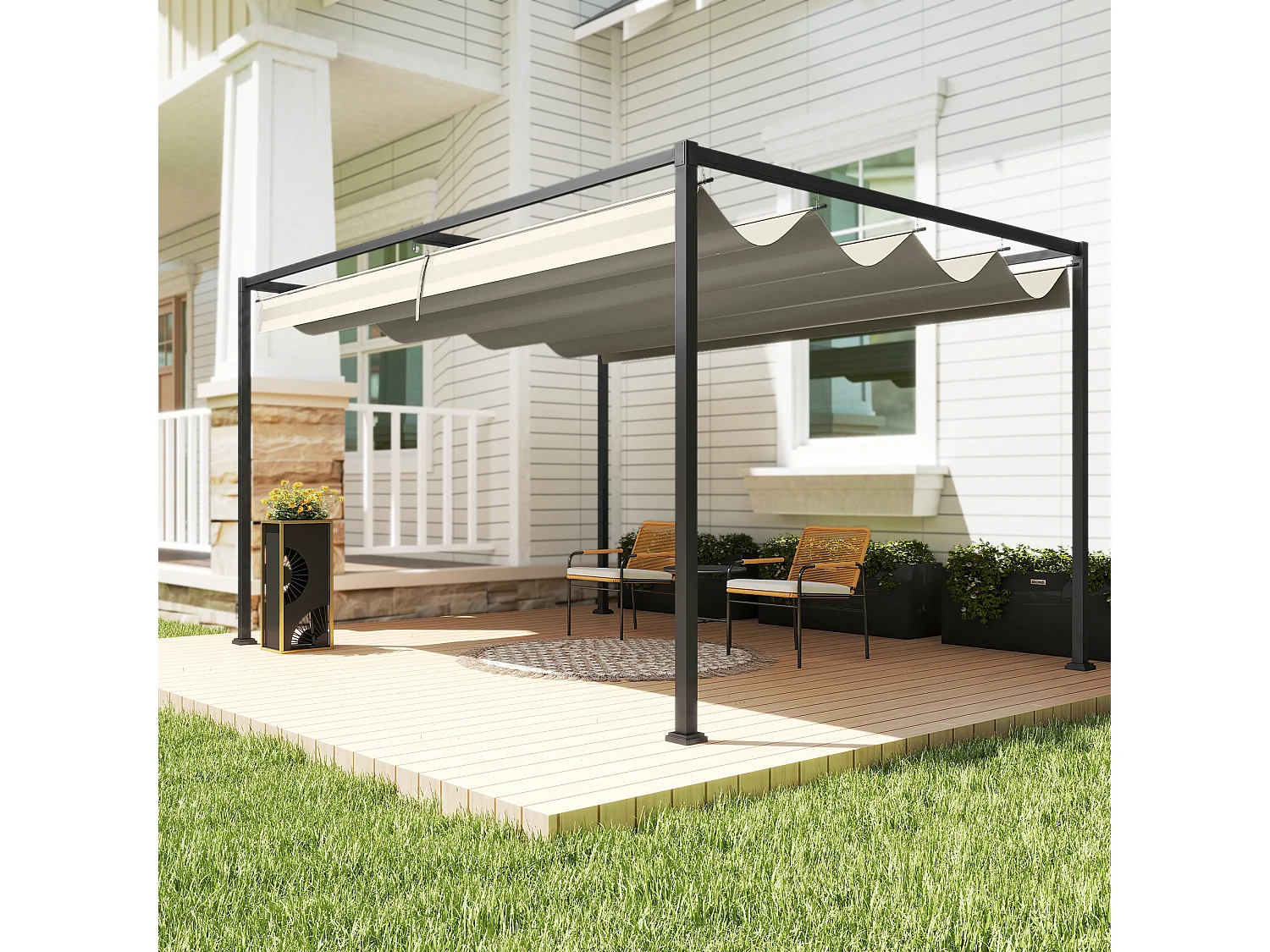 Pergola gazebo 3x2 m con tettuccio retrattile in metallo crema