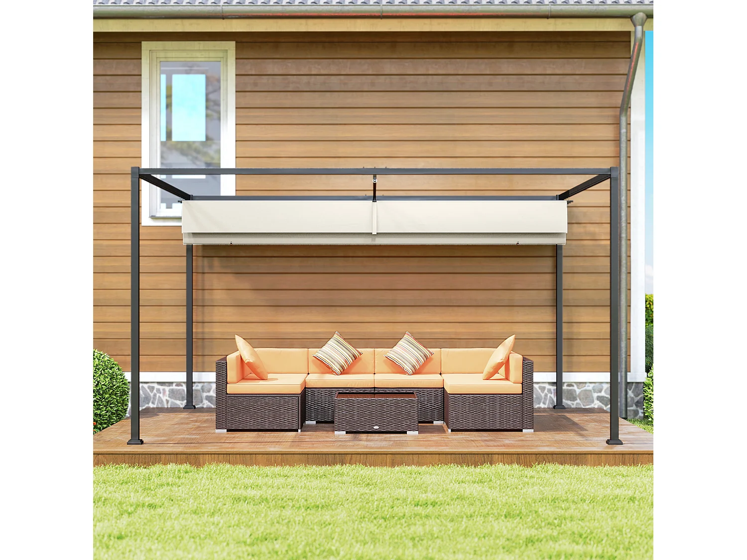 Pergola gazebo 3x2 m con tettuccio retrattile in metallo crema