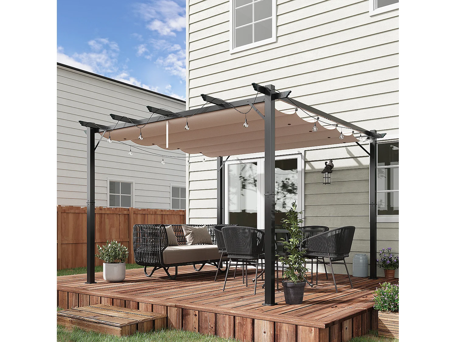 Pergola gazebo 3x3m con tetto retrattile anti uv in alluminio grigio
