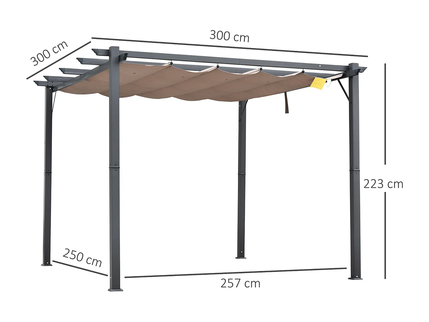 Pergola gazebo 3x3m con tetto retrattile anti uv in alluminio grigio