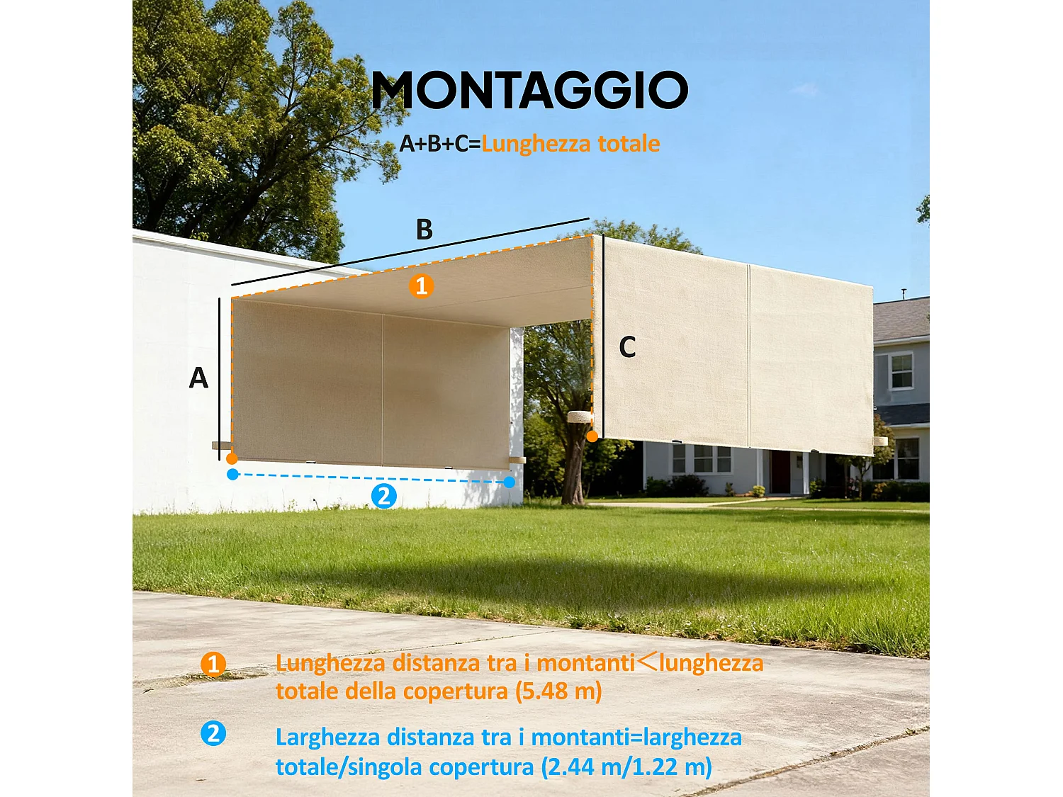 Telo per gazebo pergola 3x3m in poliestere colore cachi