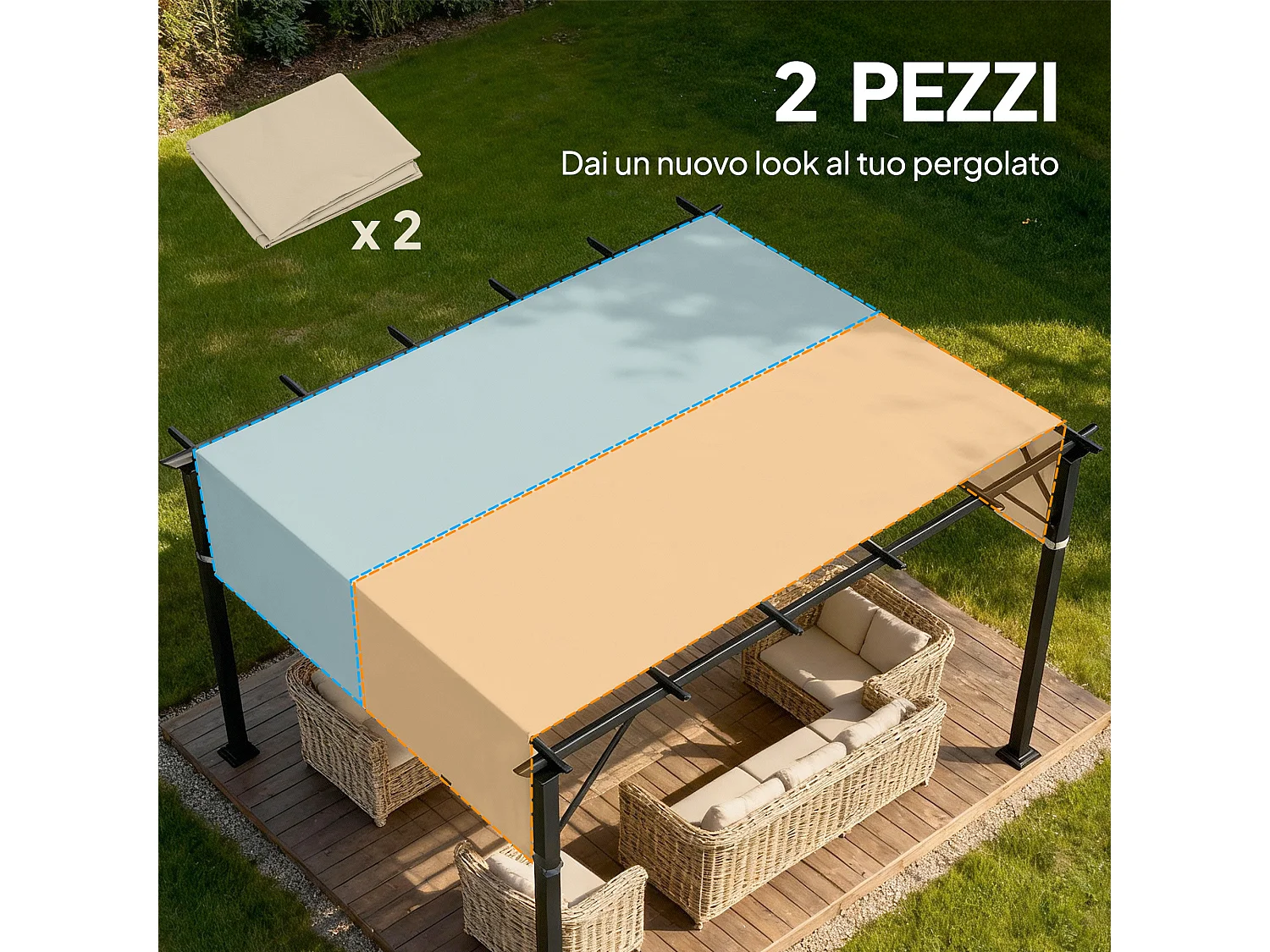 Telo per gazebo pergola 3x3m in poliestere colore cachi
