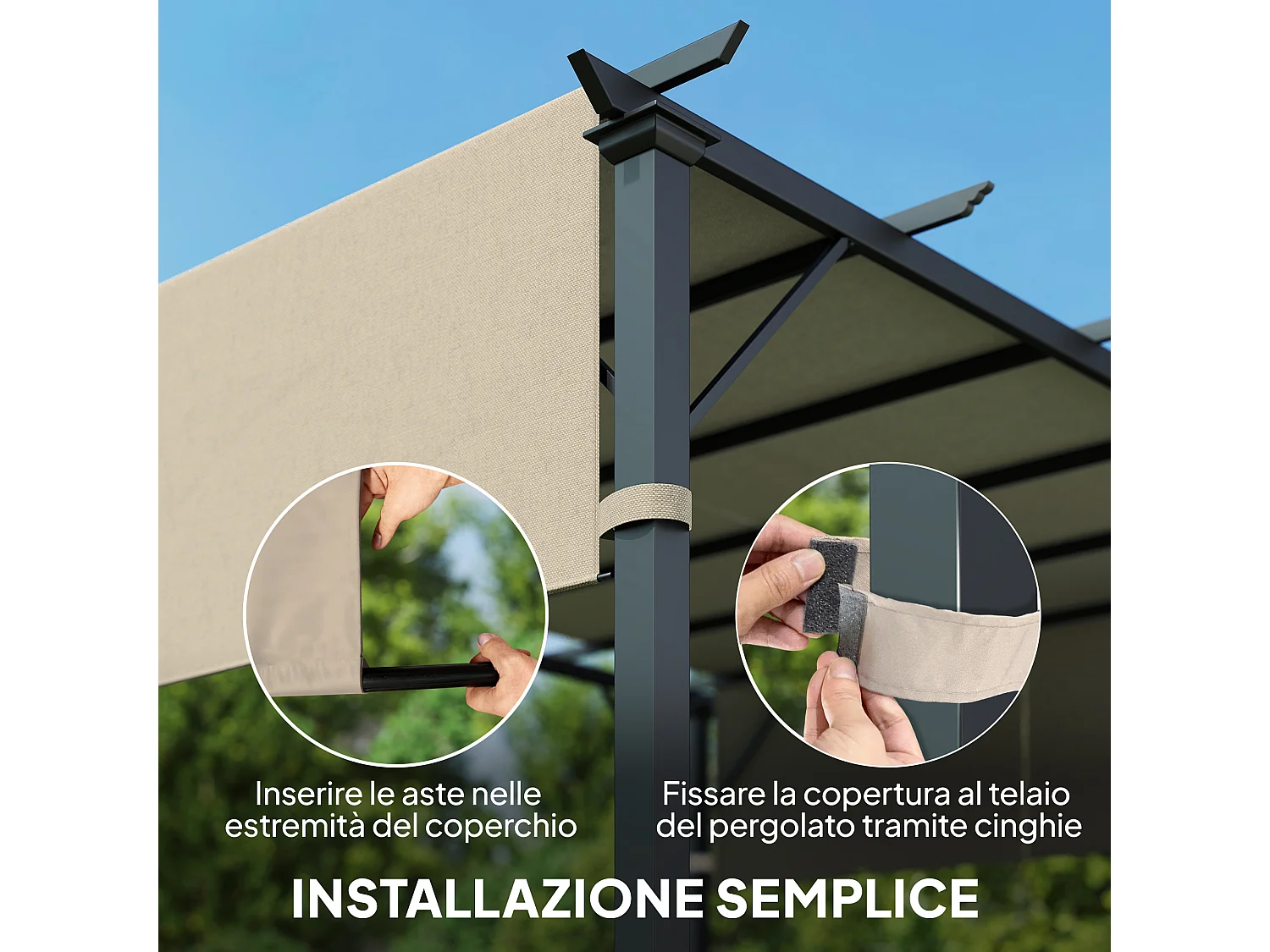 Telo per gazebo pergola 3x3m in poliestere colore cachi