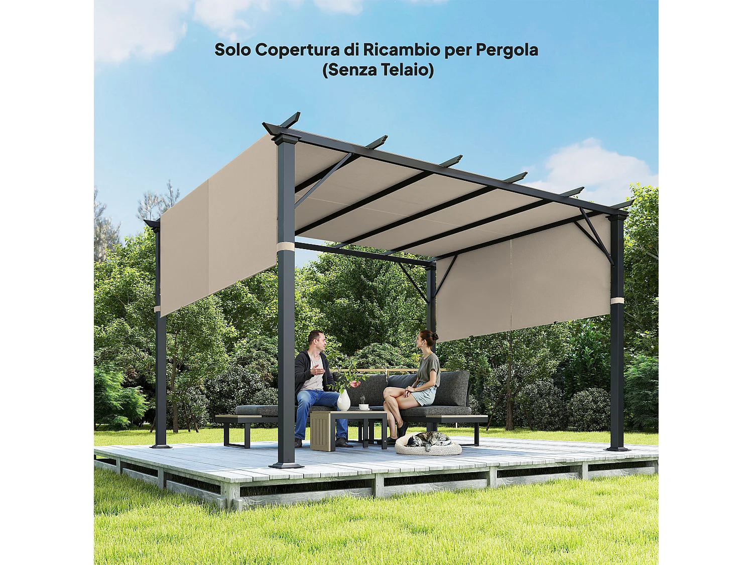 Telo per gazebo pergola 3x3m in poliestere colore cachi