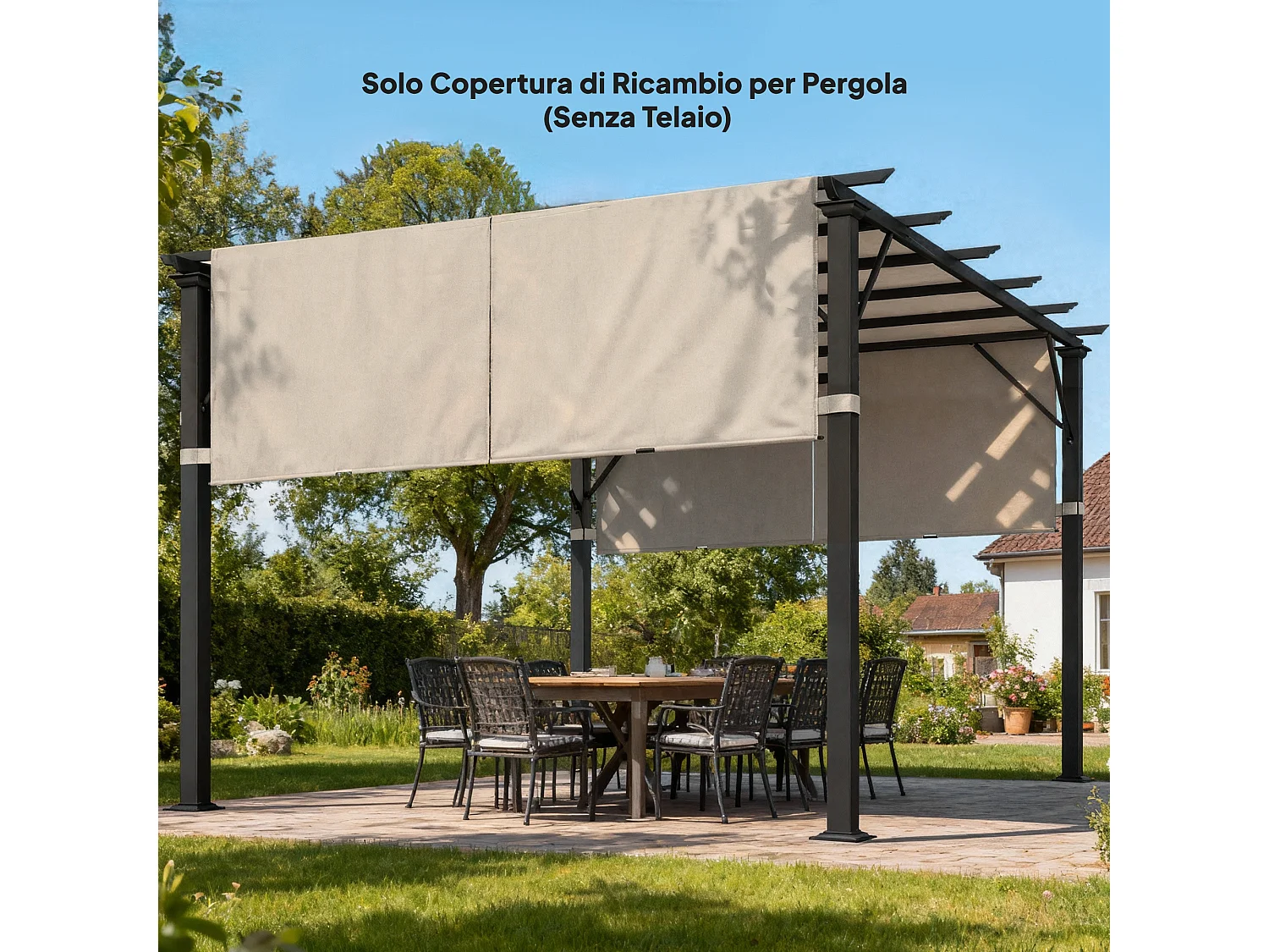 Telo per gazebo pergola 3x3m in poliestere colore cachi
