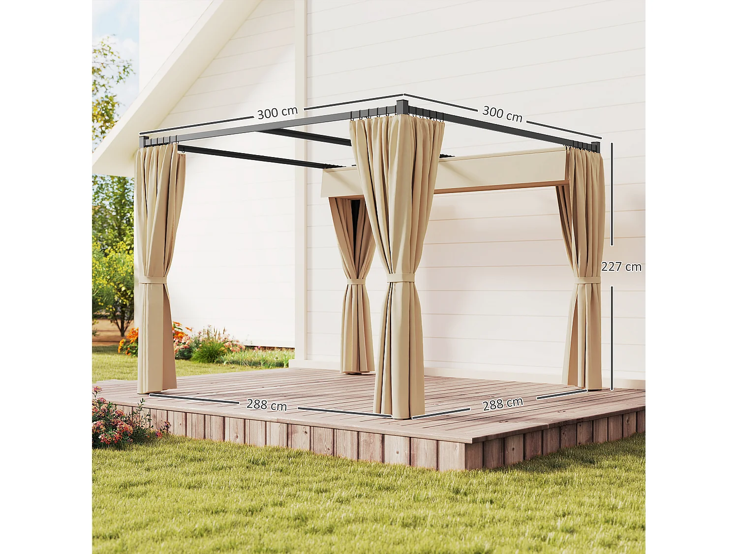 Pergola da giardino con pareti laterali in metallo beige