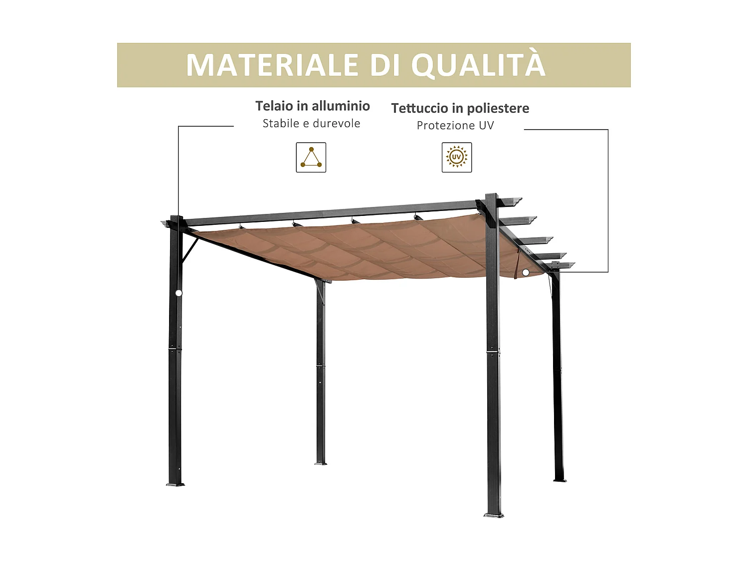 Gazebo 3x4m pergola da giardino con tetto e tenda scorrevole