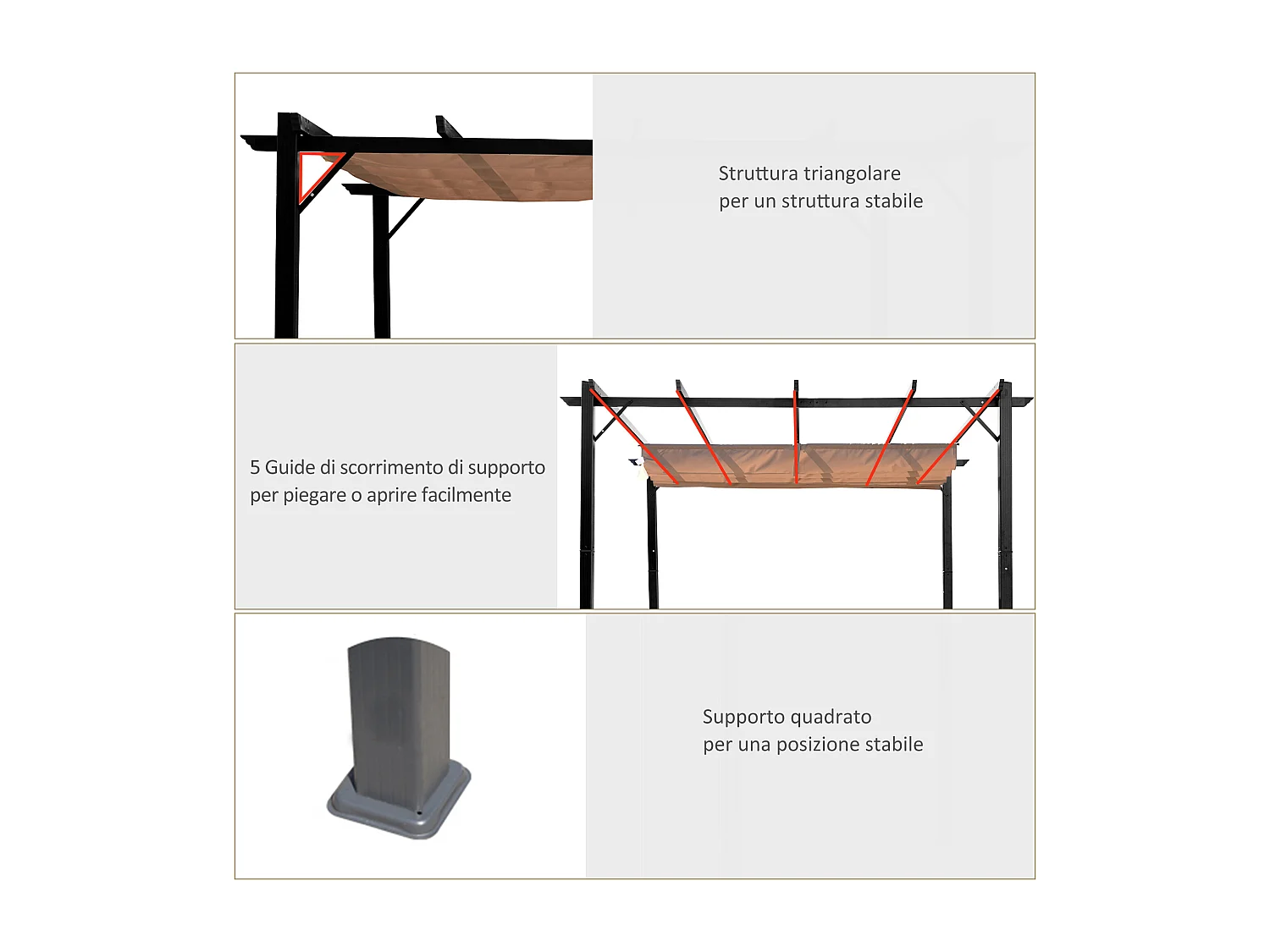 Gazebo 3x4m pergola da giardino con tetto e tenda scorrevole