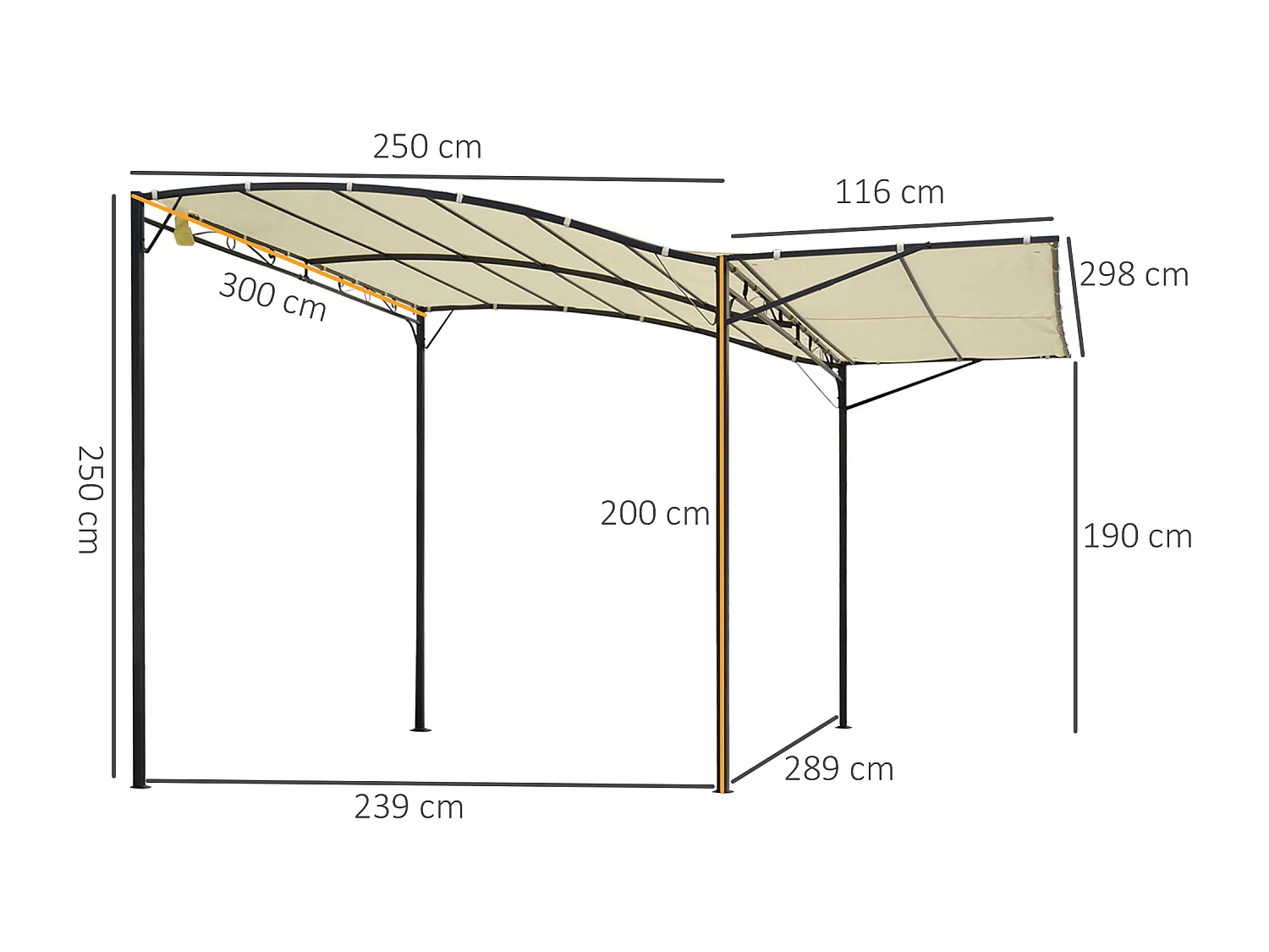Gazebo pergola da giardino 3x2.5m con copertura in tessuto