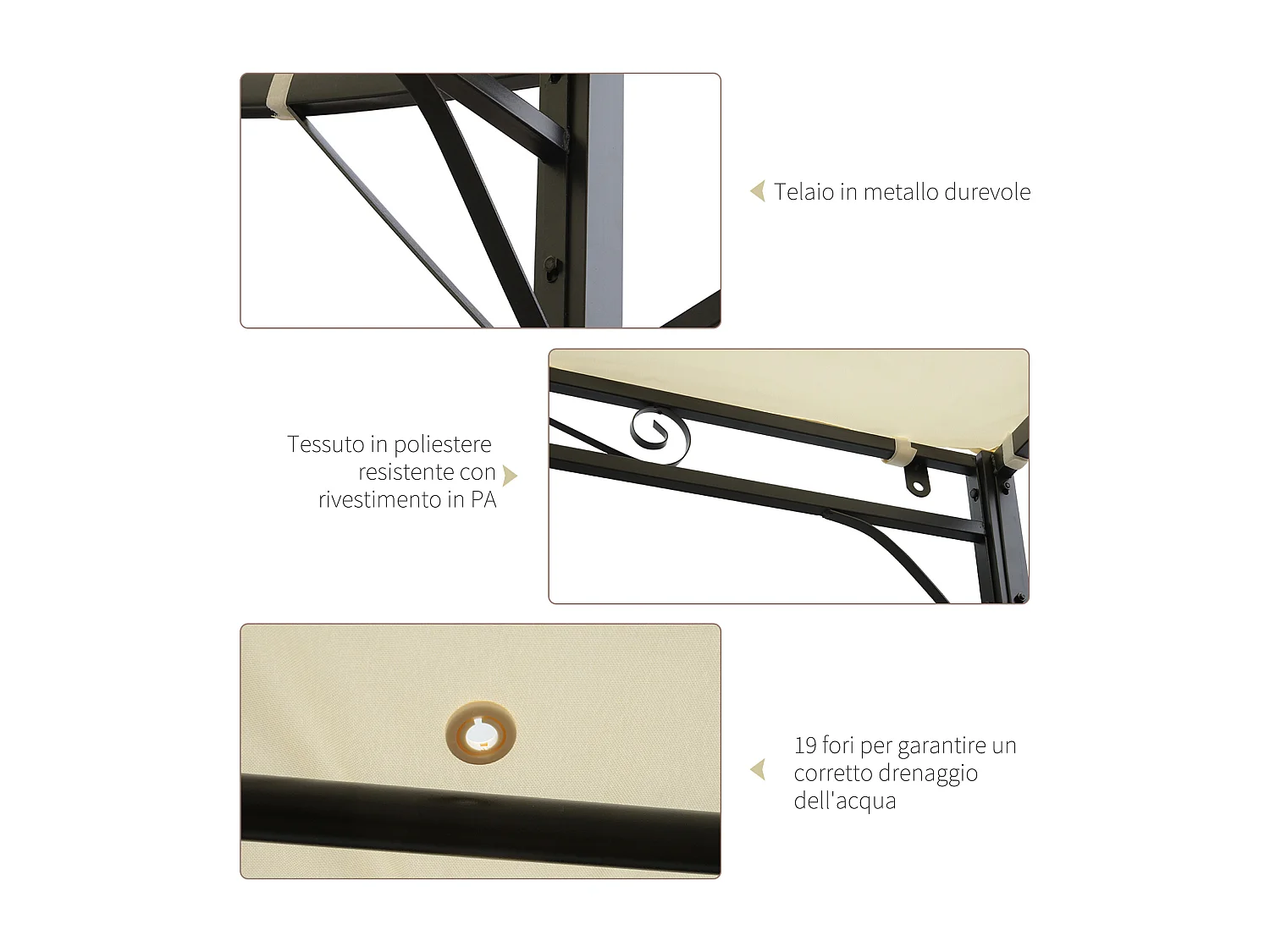 Gazebo pergola da giardino 3x2.5m con copertura in tessuto