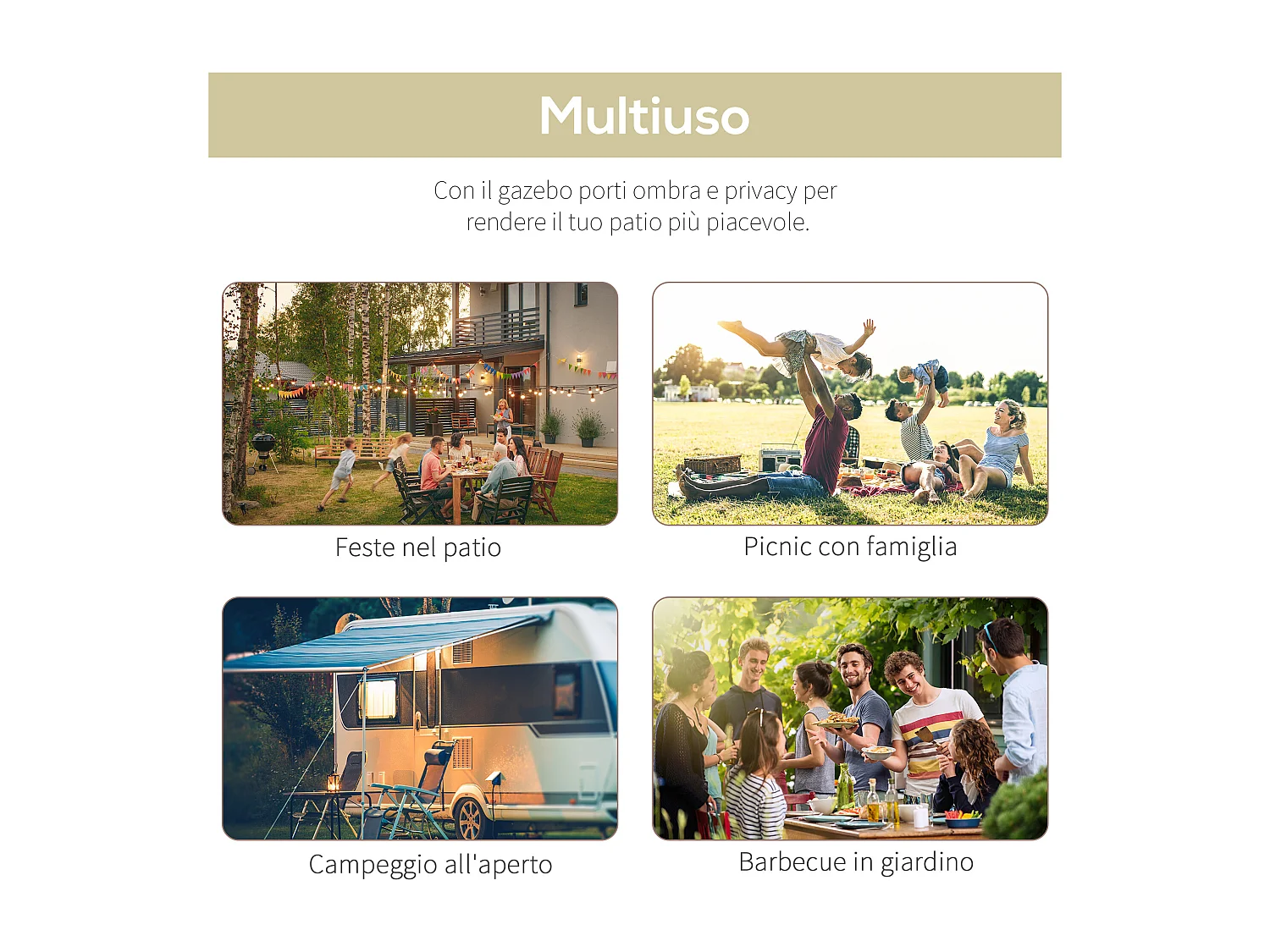 Gazebo pergola da giardino 3x2.5m con copertura in tessuto