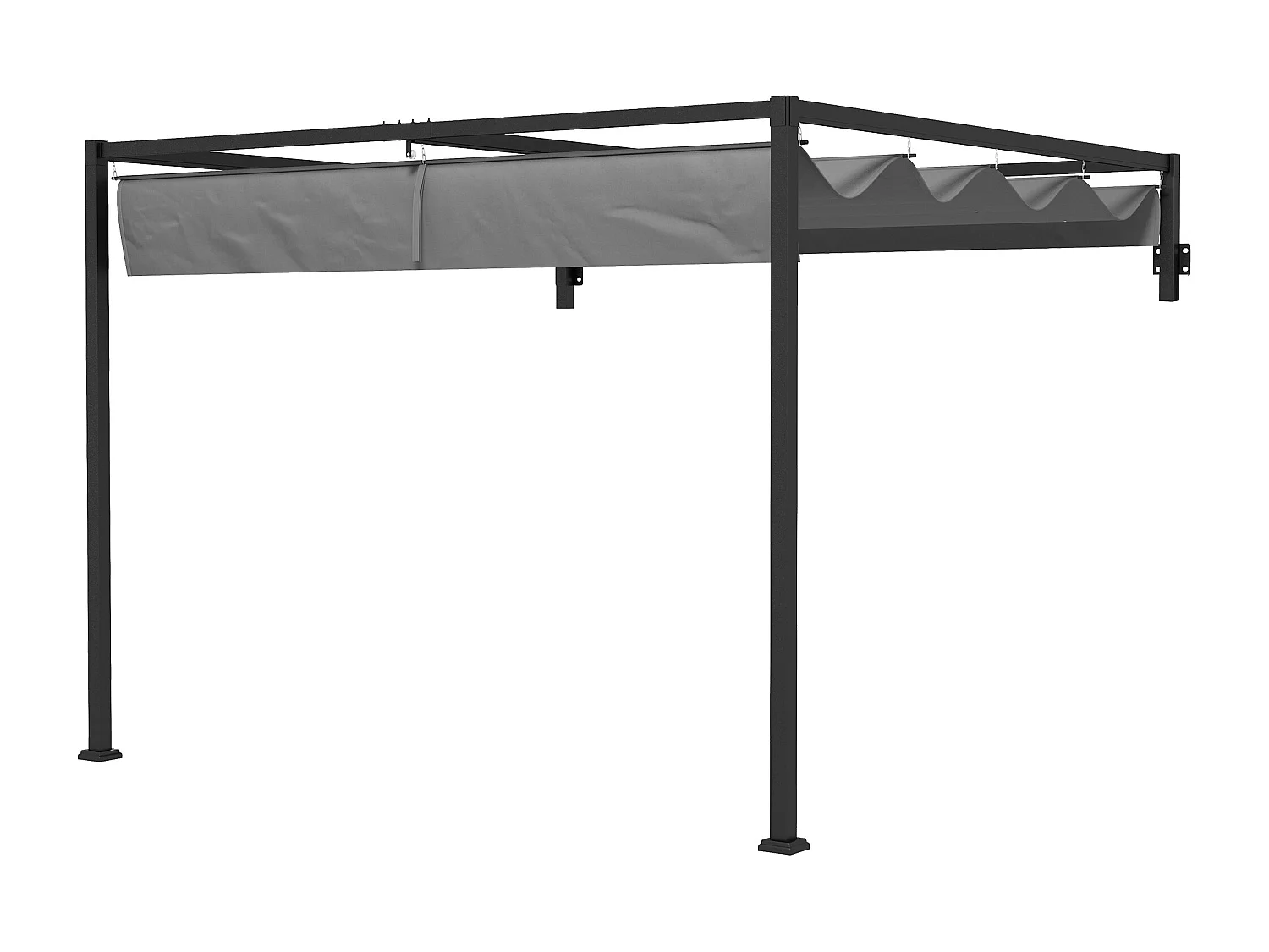 Pergola gazebo con tettuccio retrattile e fori di drenaggio grigio