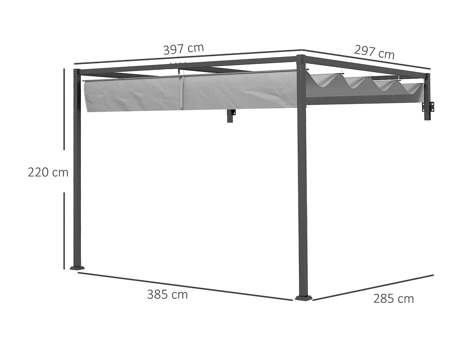 Pergola gazebo con tettuccio retrattile e fori di drenaggio grigio
