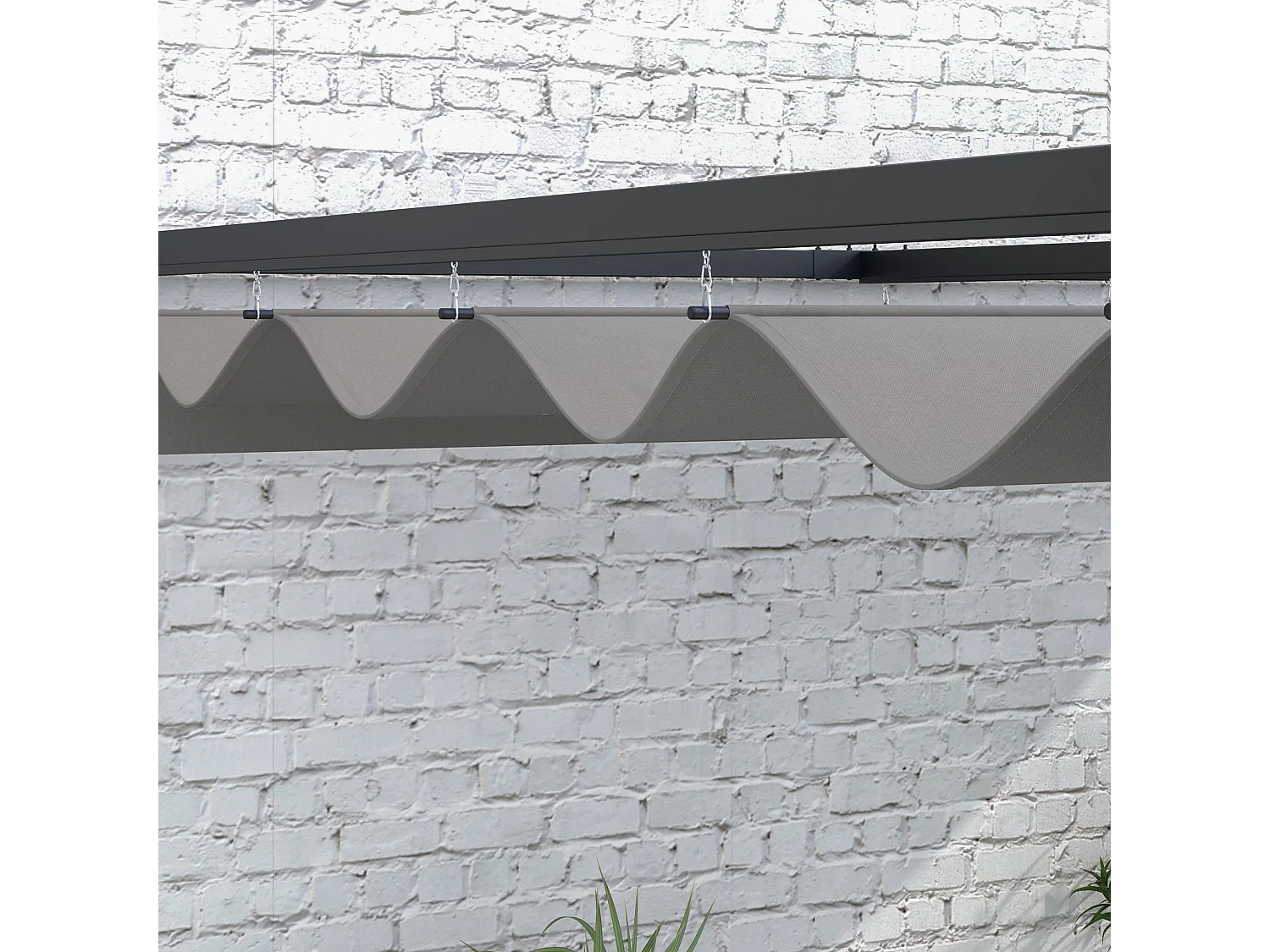 Pergola gazebo con tettuccio retrattile e fori di drenaggio grigio