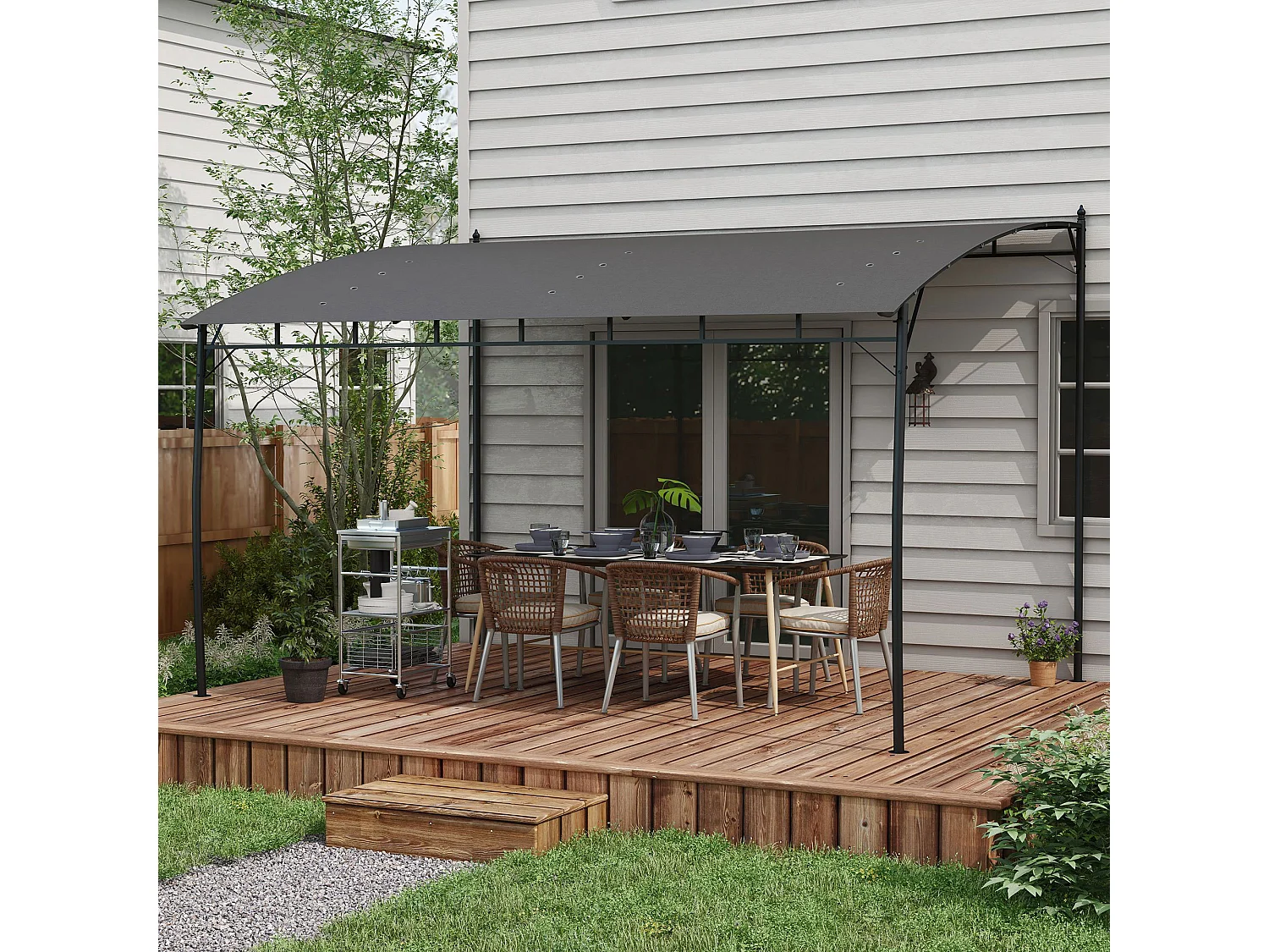 Pergola gazebo con 12 fori di drenaggio in metallo e poliestere grigio