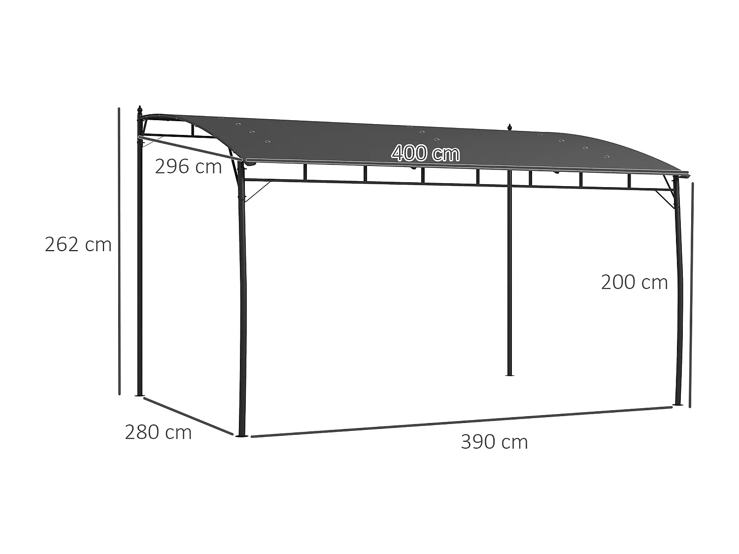 Pergola gazebo con 12 fori di drenaggio in metallo e poliestere grigio