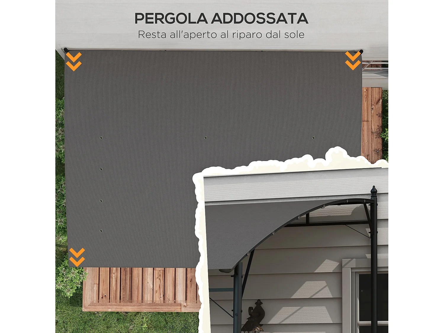 Pergola gazebo con 12 fori di drenaggio in metallo e poliestere grigio