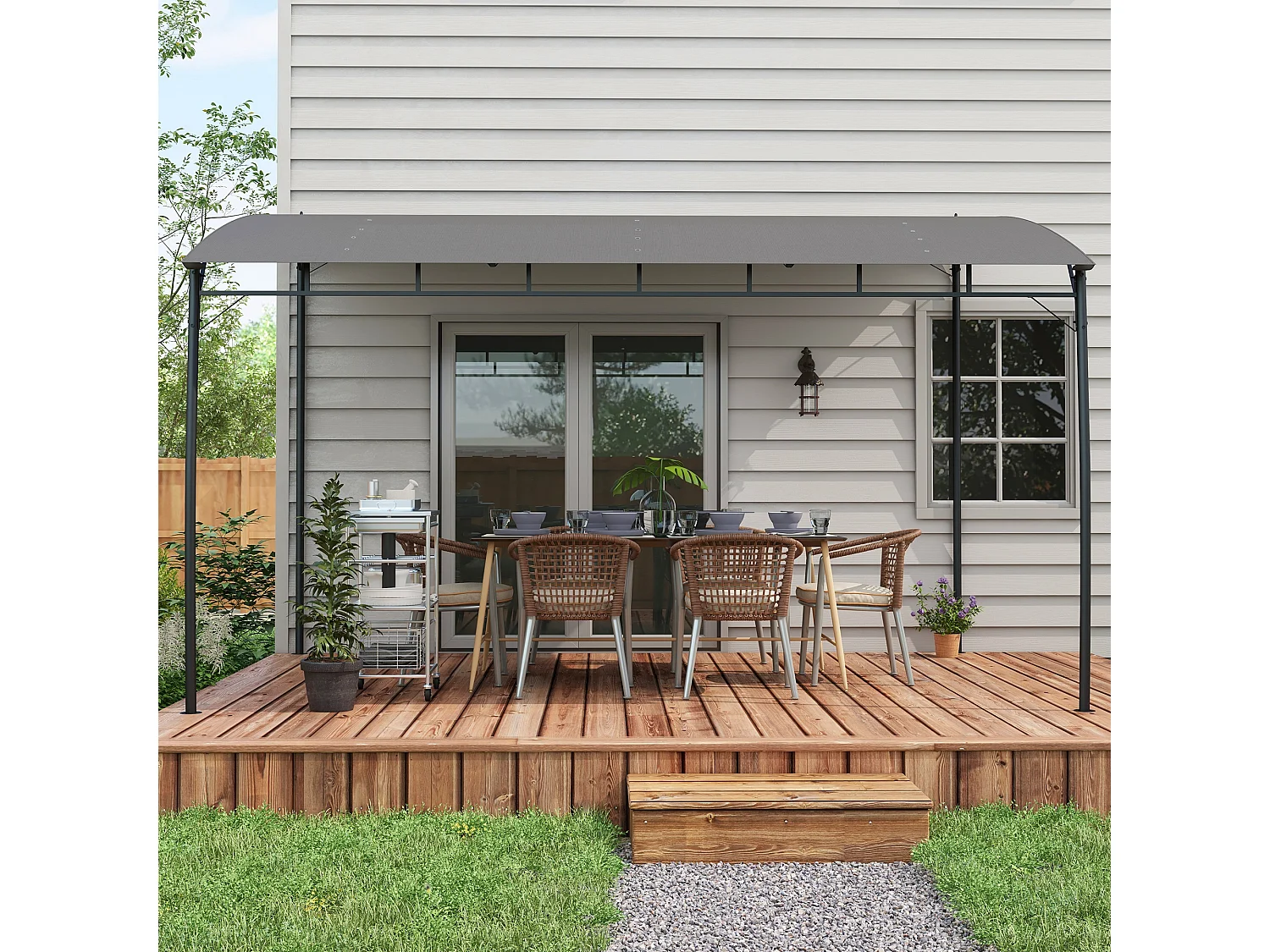 Pergola gazebo con 12 fori di drenaggio in metallo e poliestere grigio