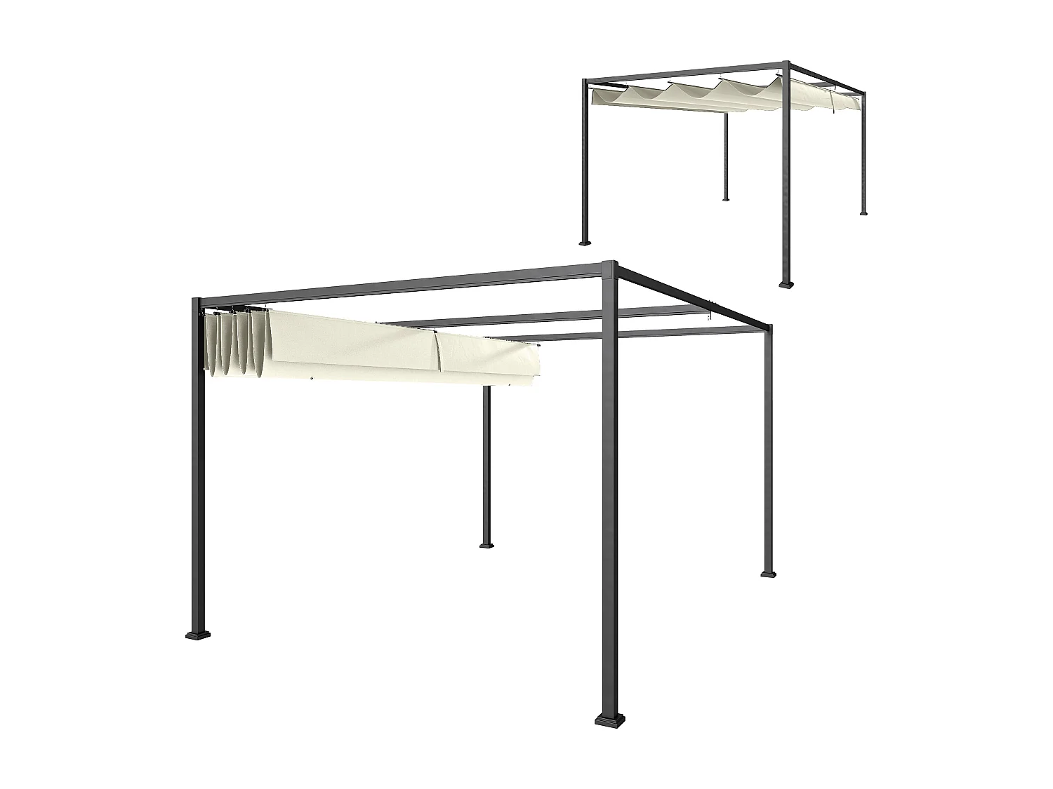 Pergola gazebo 4x3 m con tettuccio retrattile in metallo crema