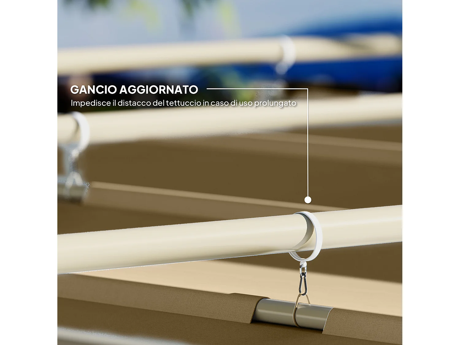 Gazebo pergola 3x3 m con tetto retrattile cachi e 8 viti e picchetti