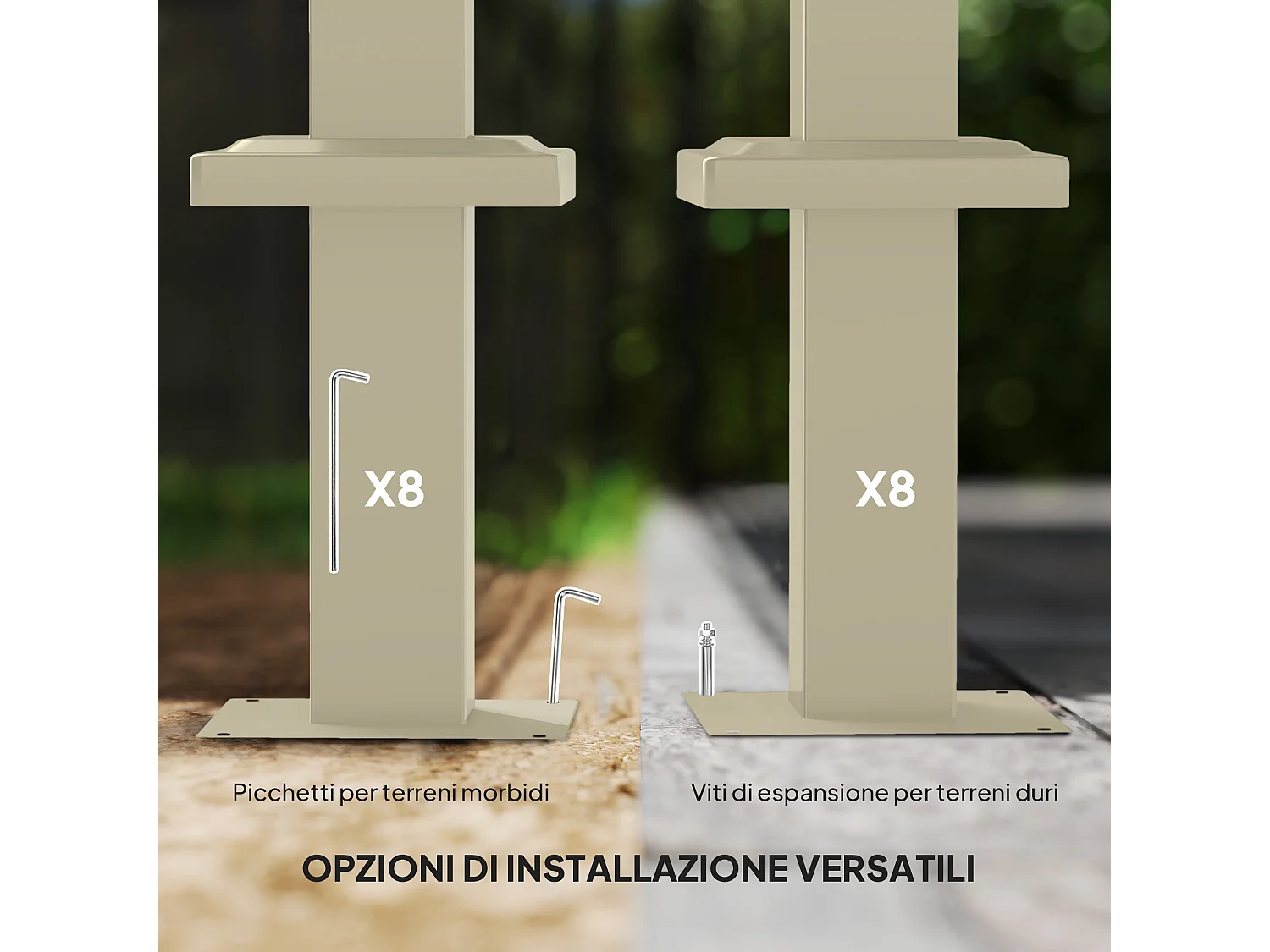 Gazebo pergola 3x3 m con tetto retrattile cachi e 8 viti e picchetti