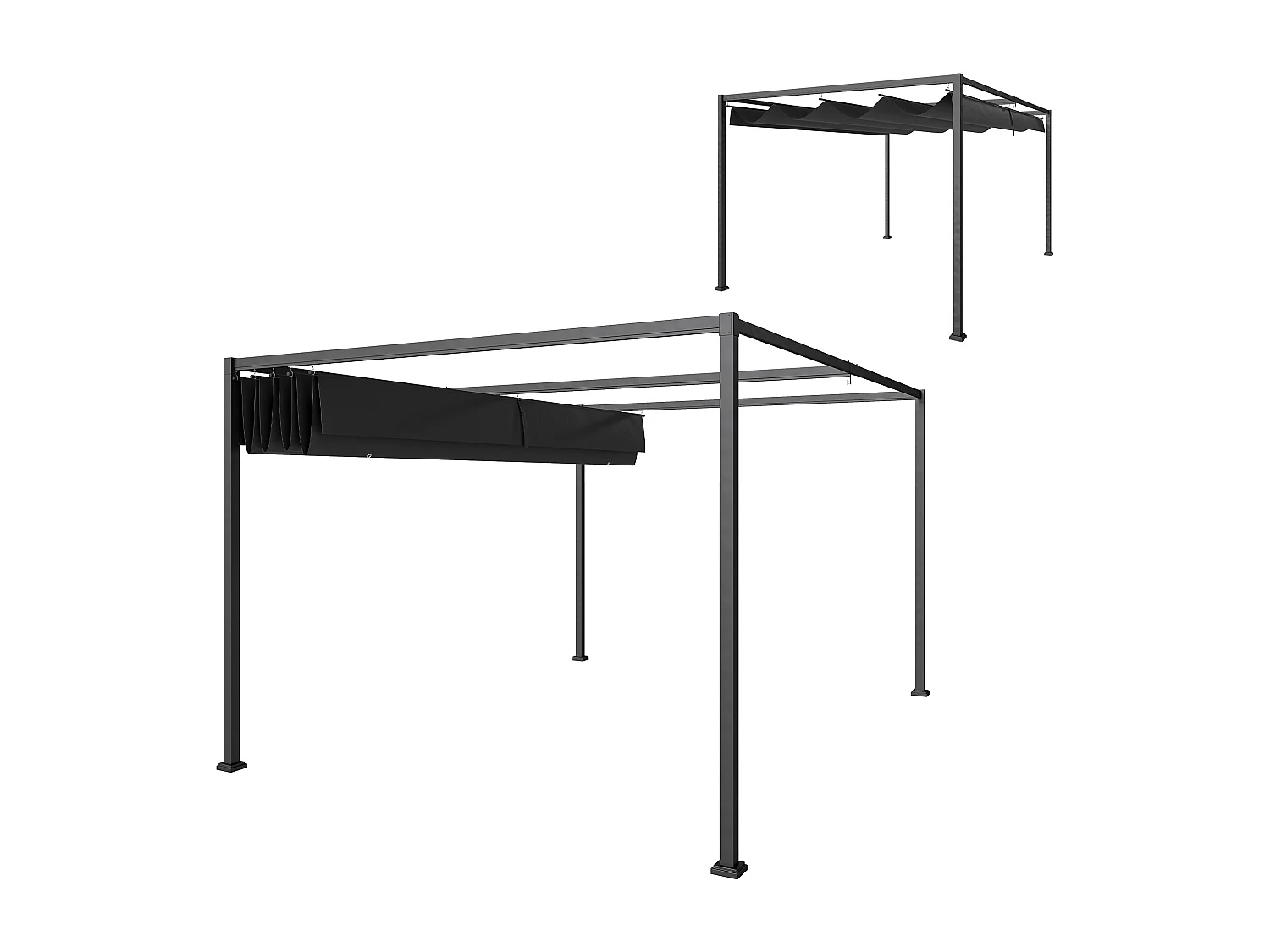 Pergola gazebo 3x2.1 m con tettuccio retrattile in metallo nero