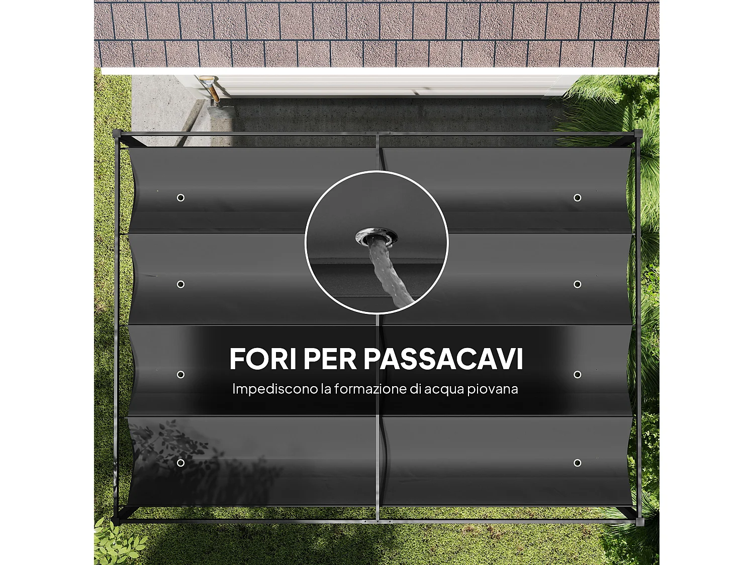 Pergola gazebo 3x2.1 m con tettuccio retrattile in metallo nero