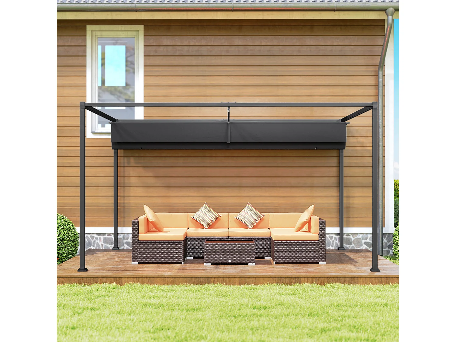 Pergola gazebo 3x2.1 m con tettuccio retrattile in metallo nero