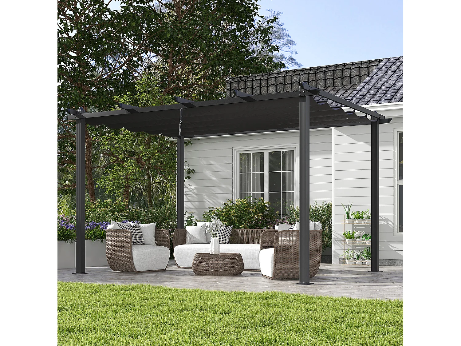 Pergola gazebo 4x3 m con 8 fori di drenaggio grigio scuro