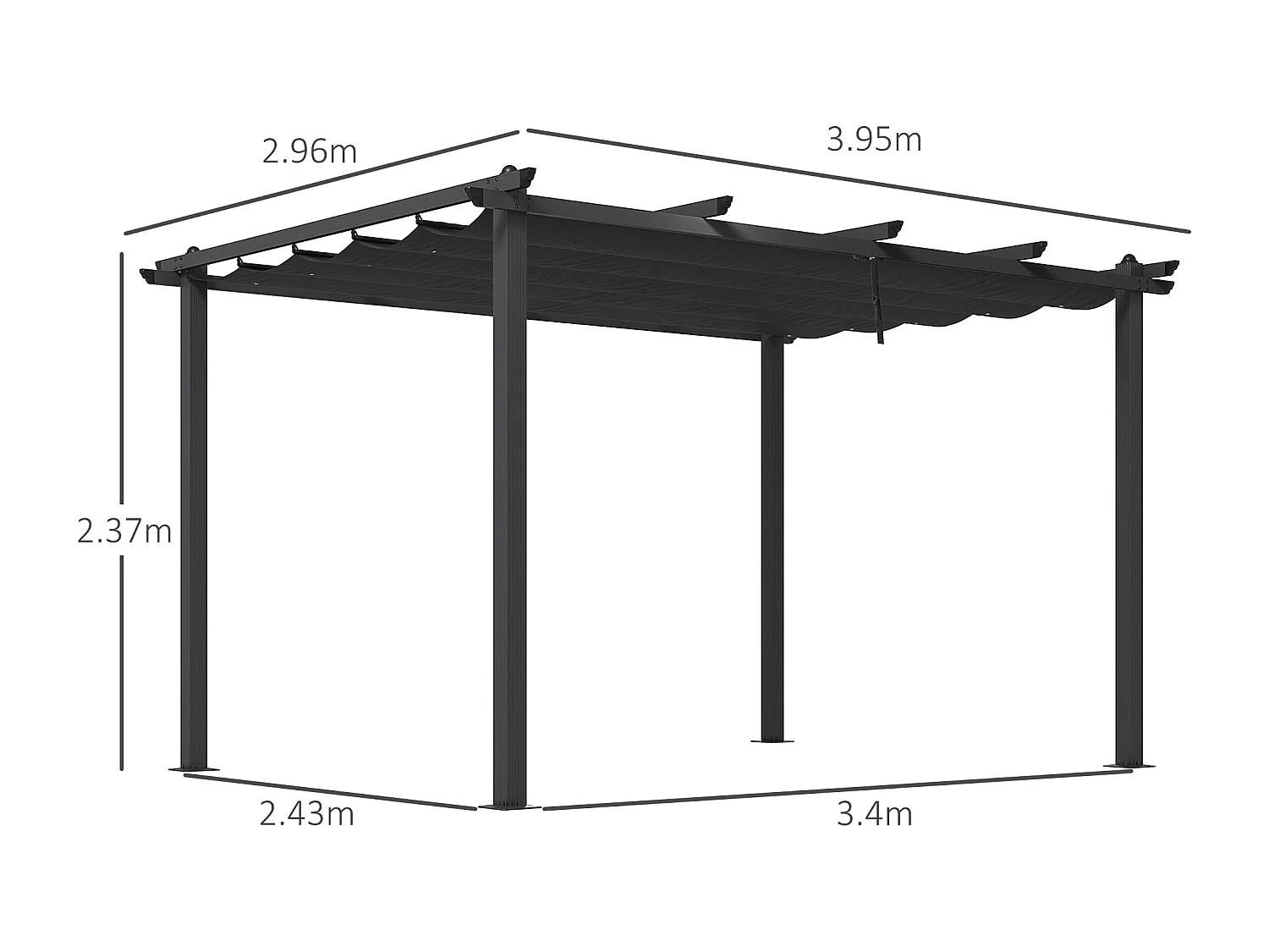 Pergola gazebo 4x3 m con 8 fori di drenaggio grigio scuro