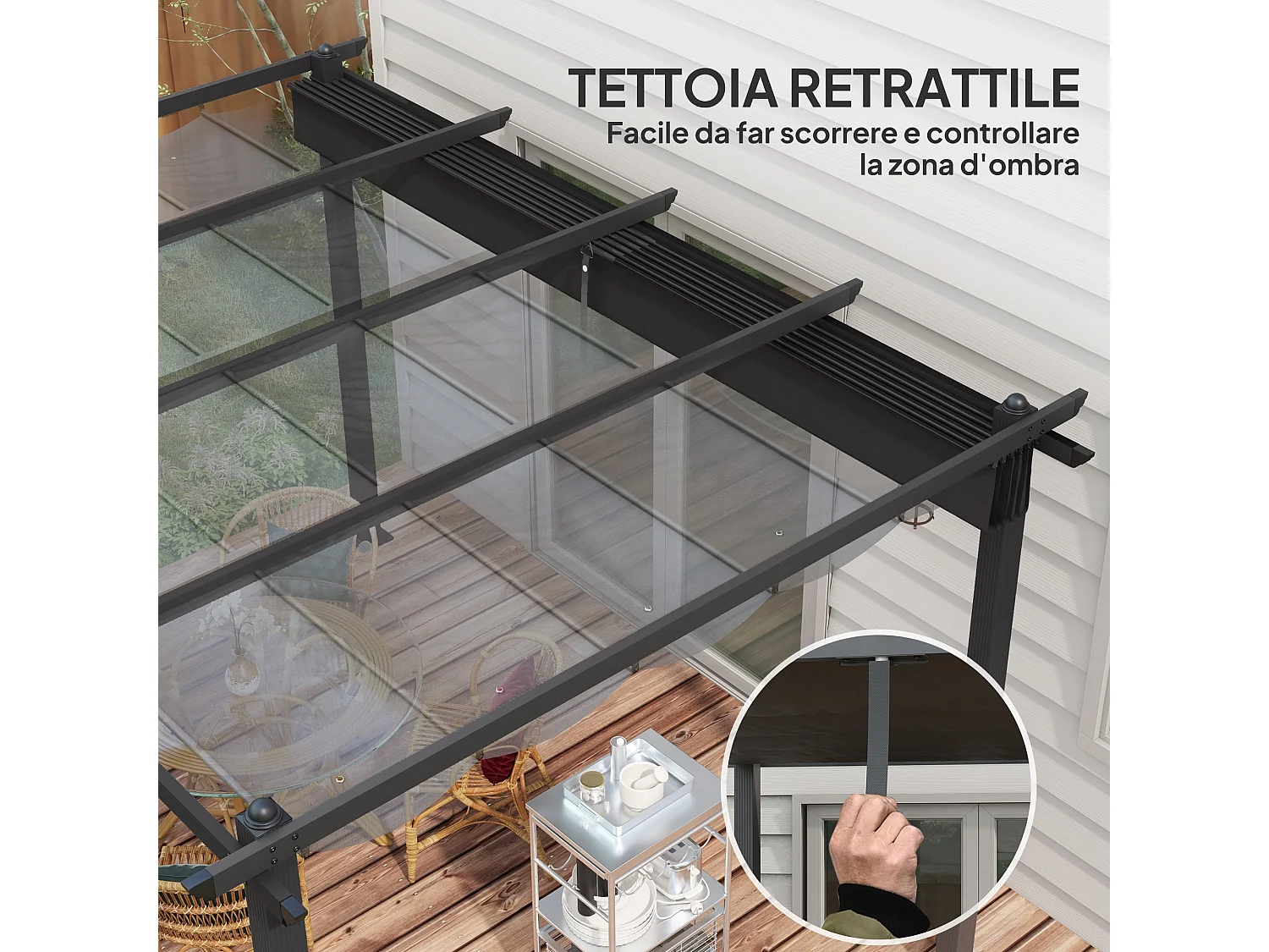 Pergola gazebo 4x3 m con 8 fori di drenaggio grigio scuro