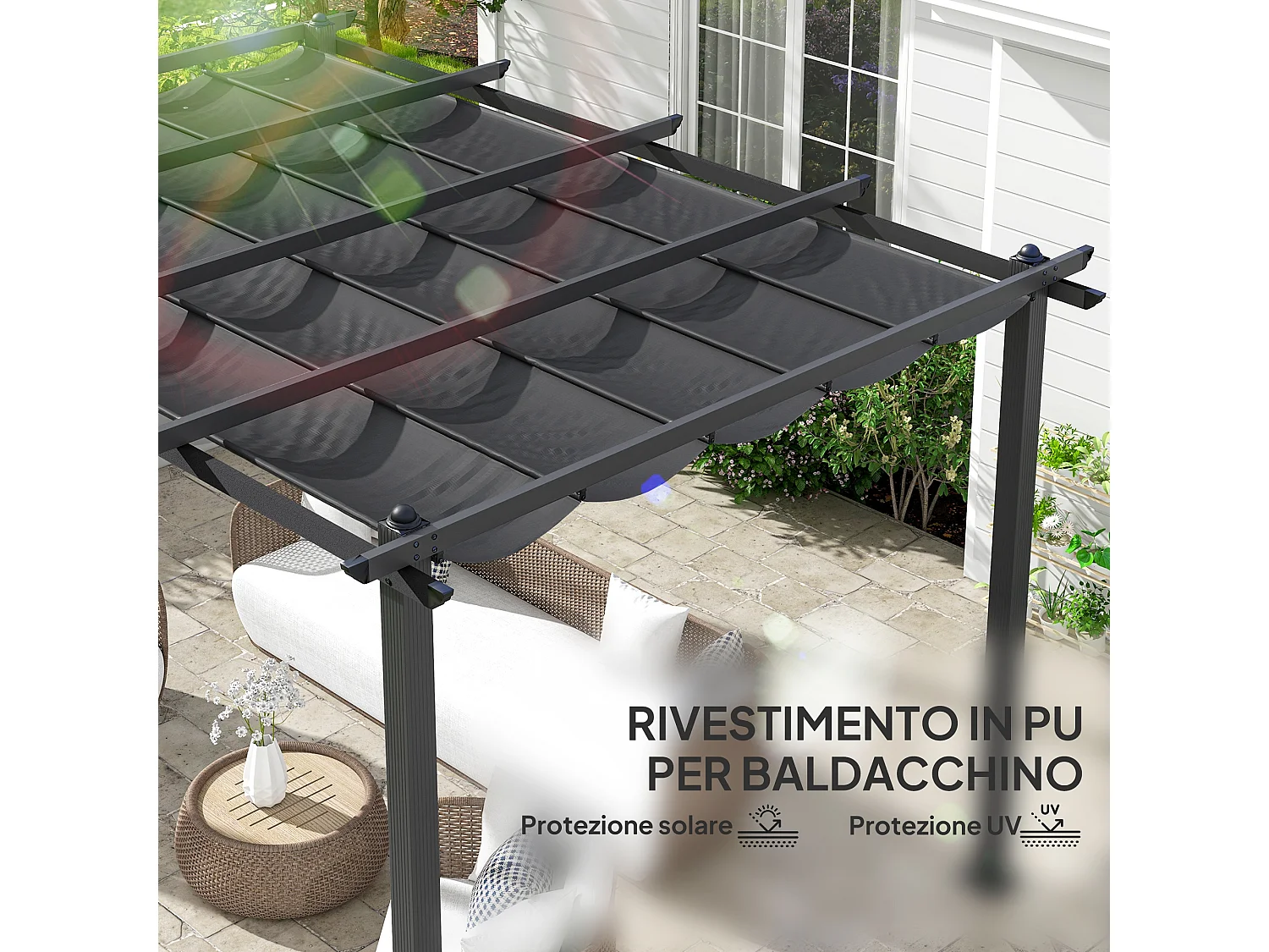 Pergola gazebo 4x3 m con 8 fori di drenaggio grigio scuro